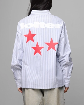 Fleece Pullover Loiter Solar Button Up Shirt Blue Pin Stripe