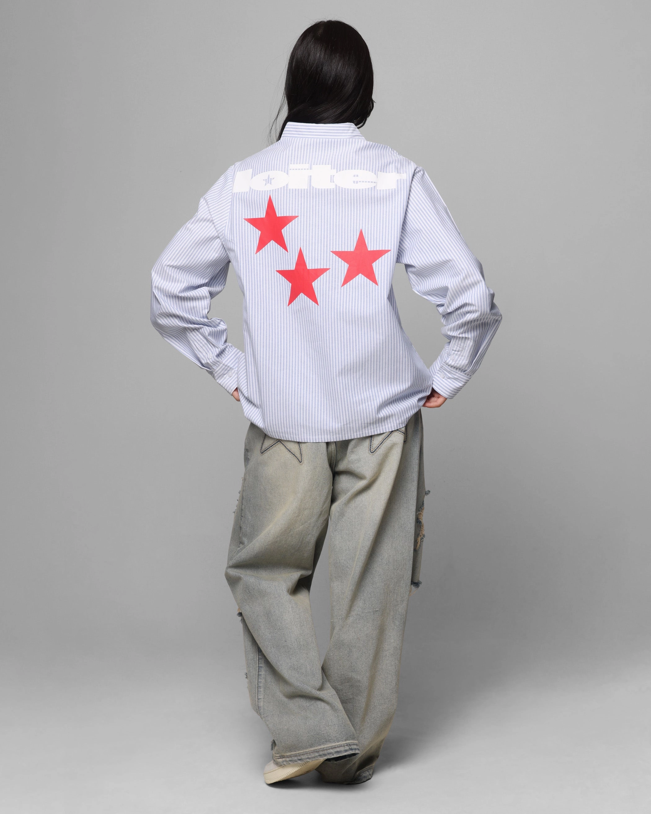 Ergonomic Cut Loiter Solar Button Up Shirt Blue Pin Stripe