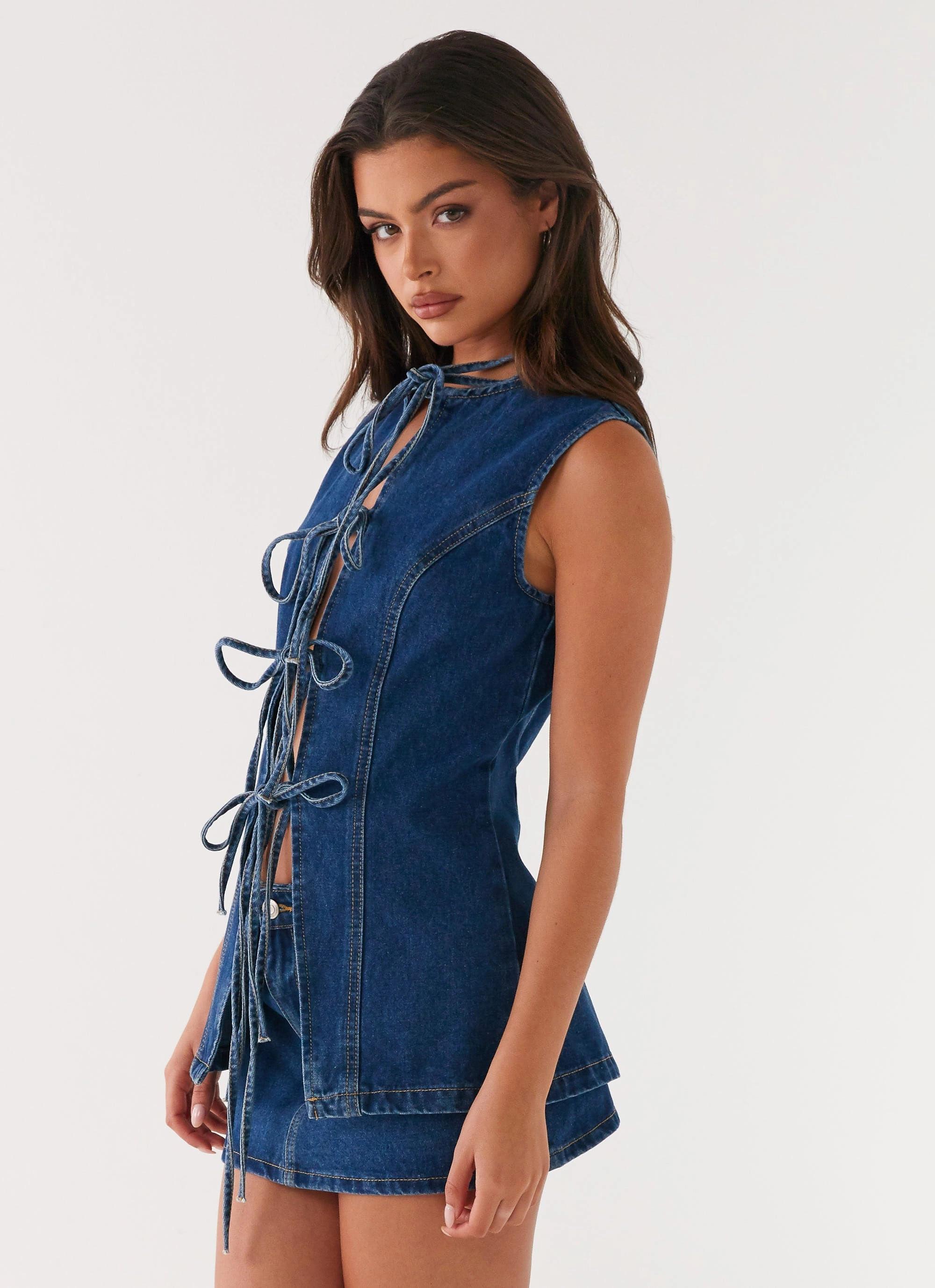 Wish You Luck Denim Top - Dark Blue Breathable Mesh Insert Active Tee