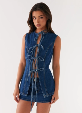 Wish You Luck Denim Top - Dark Blue Layered Look