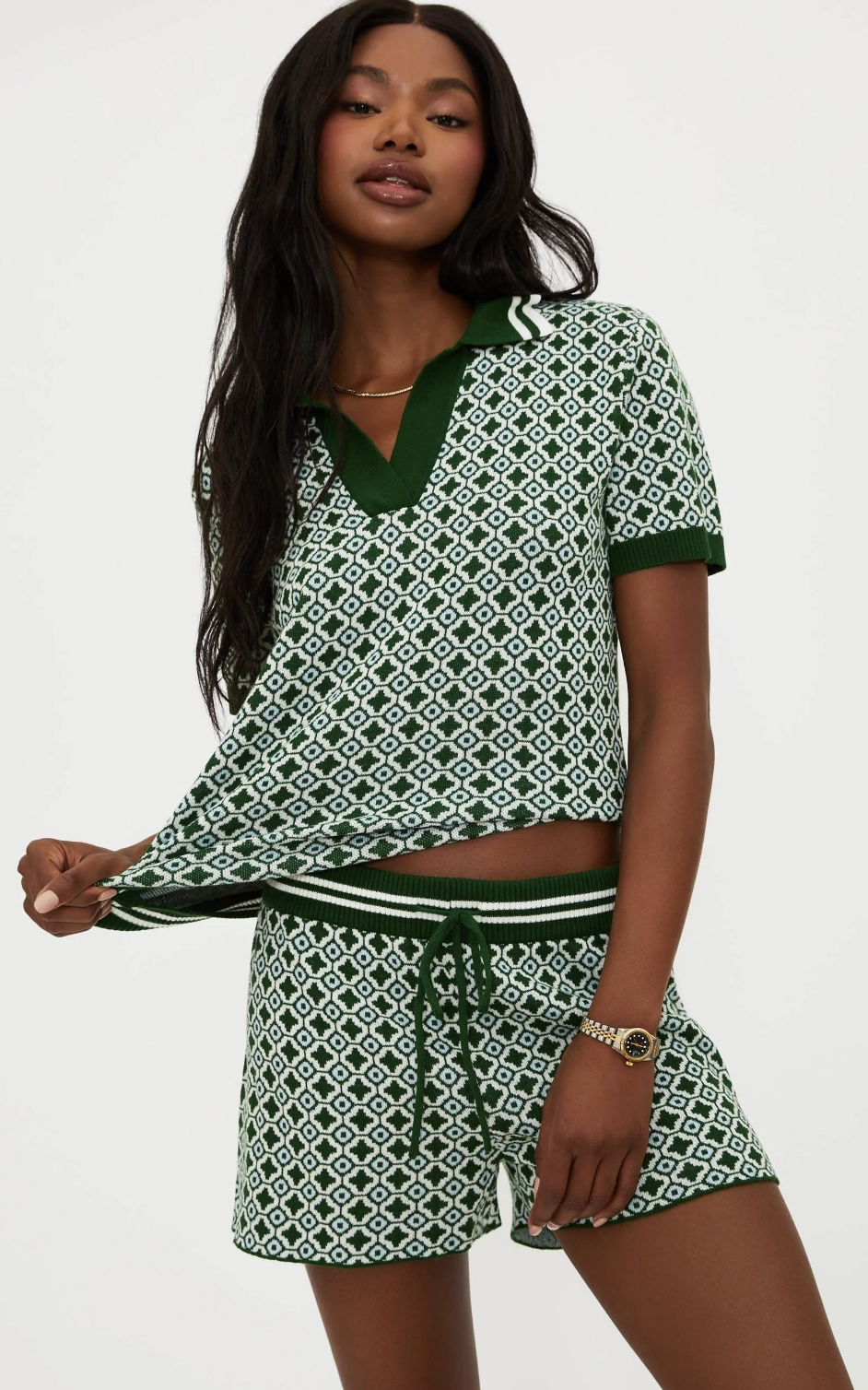 Recycled Polyester Blend Lightweight Material Giana Top in Racquet Club Green