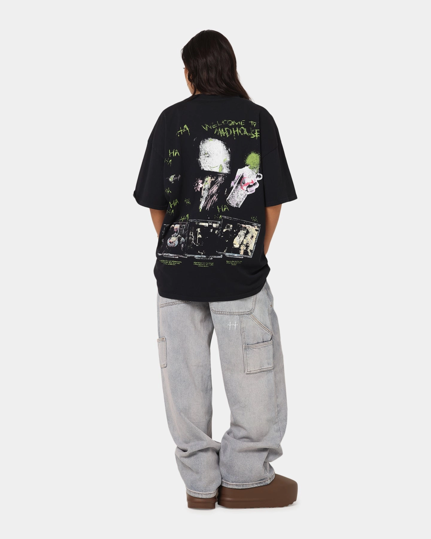 Soft Brushed Finish 73 Studio X DC Batman Arkham Asylum Vintage T-Shirt Black Acidwash