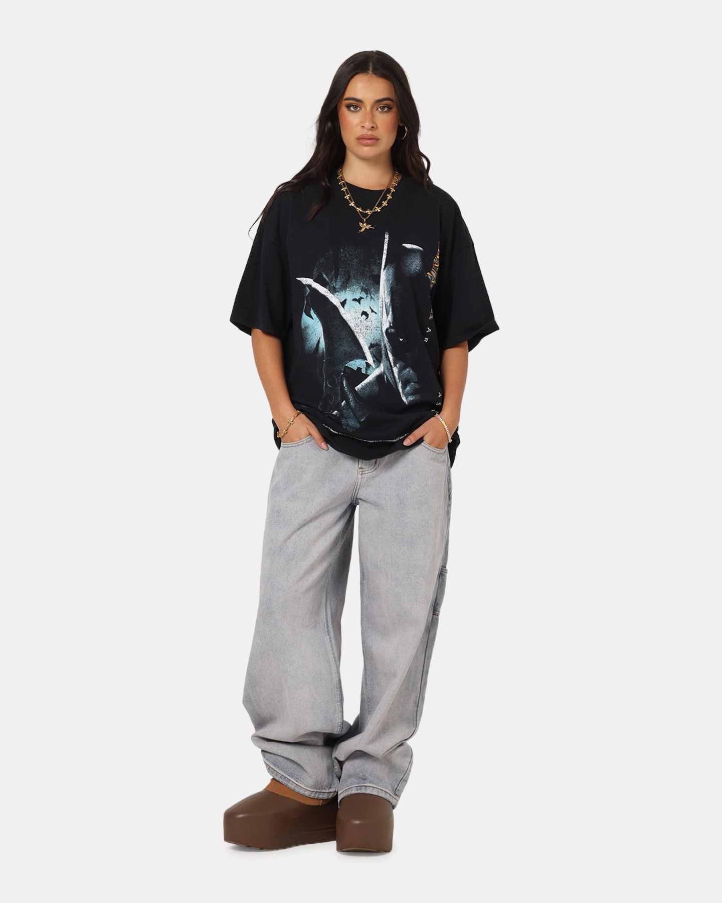 73 Studio X DC Batman Arkham Asylum Vintage T-Shirt Black Acidwash VNeckReinforcement