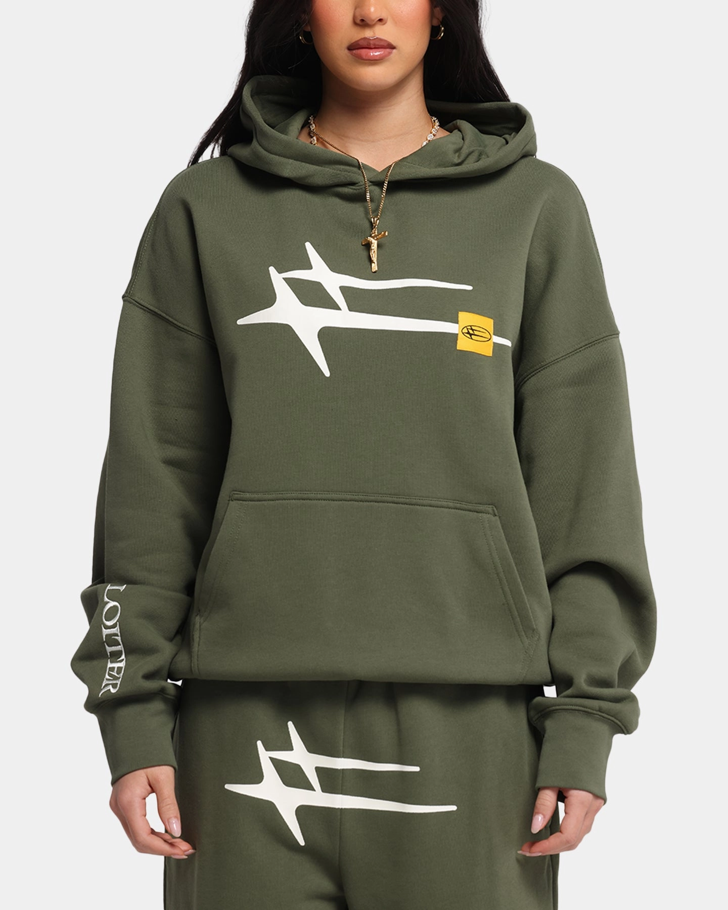 Minimalist Cuff Loiter Hybrid Premium Hoodie Olive