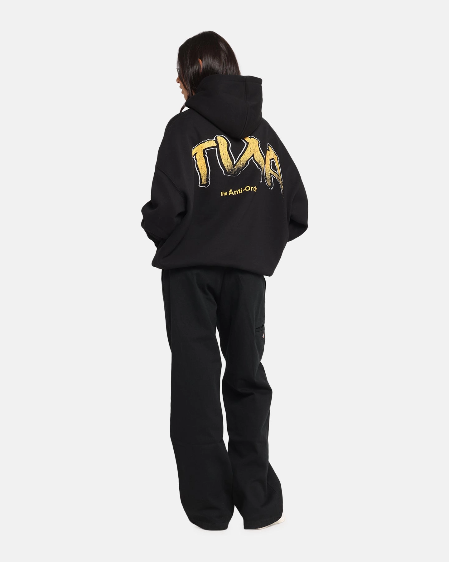 The Anti Order Anti Collegate Boxy Hoodie Black Reinforced Neckline Detail LayeredPanel