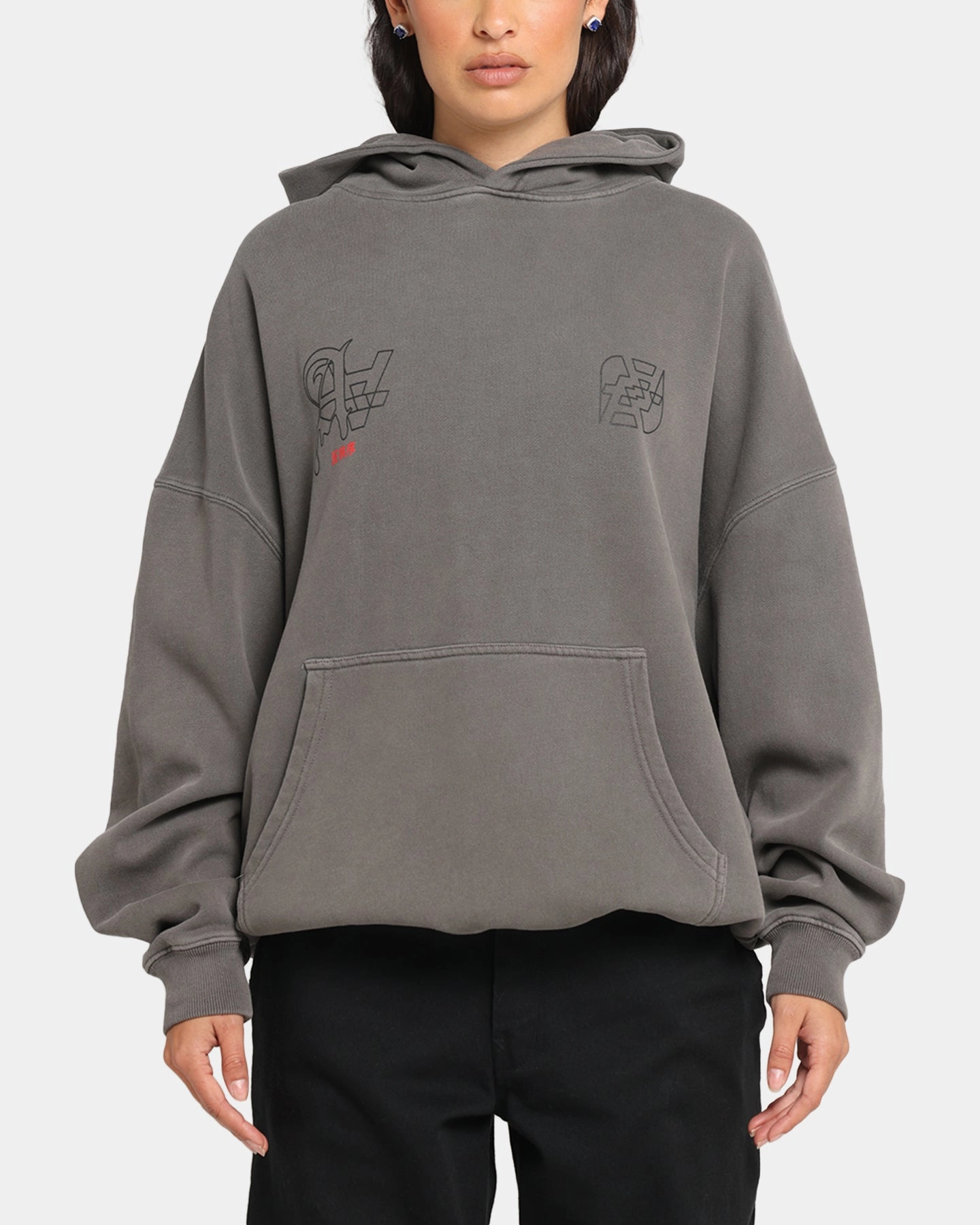 The Anti Order Arcade Boxy Hoodie Washed Charcoal Foldable Cuff Design