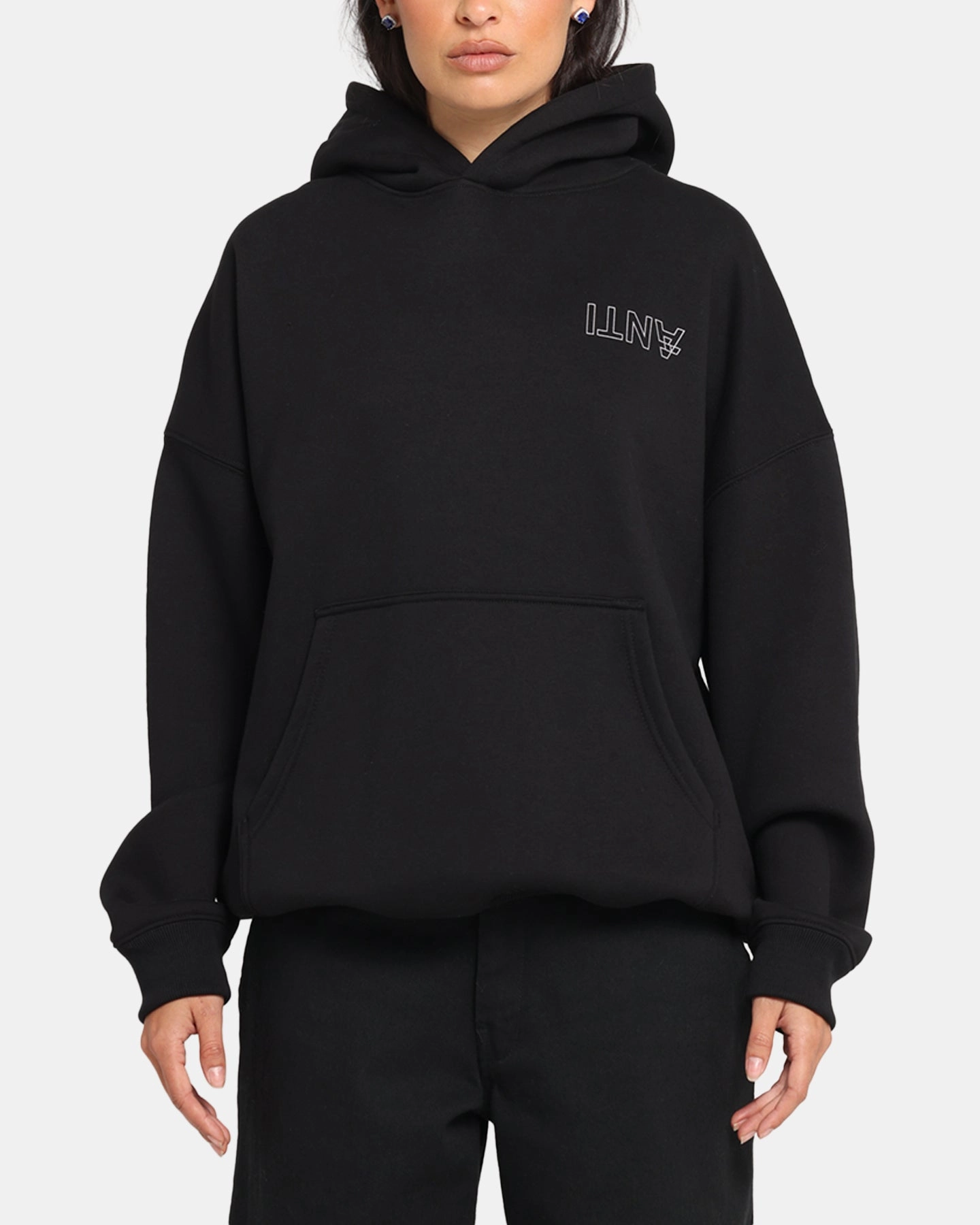 MinimalistSilhouette The Anti Order Azero Stencil Boxy Hoodie Black