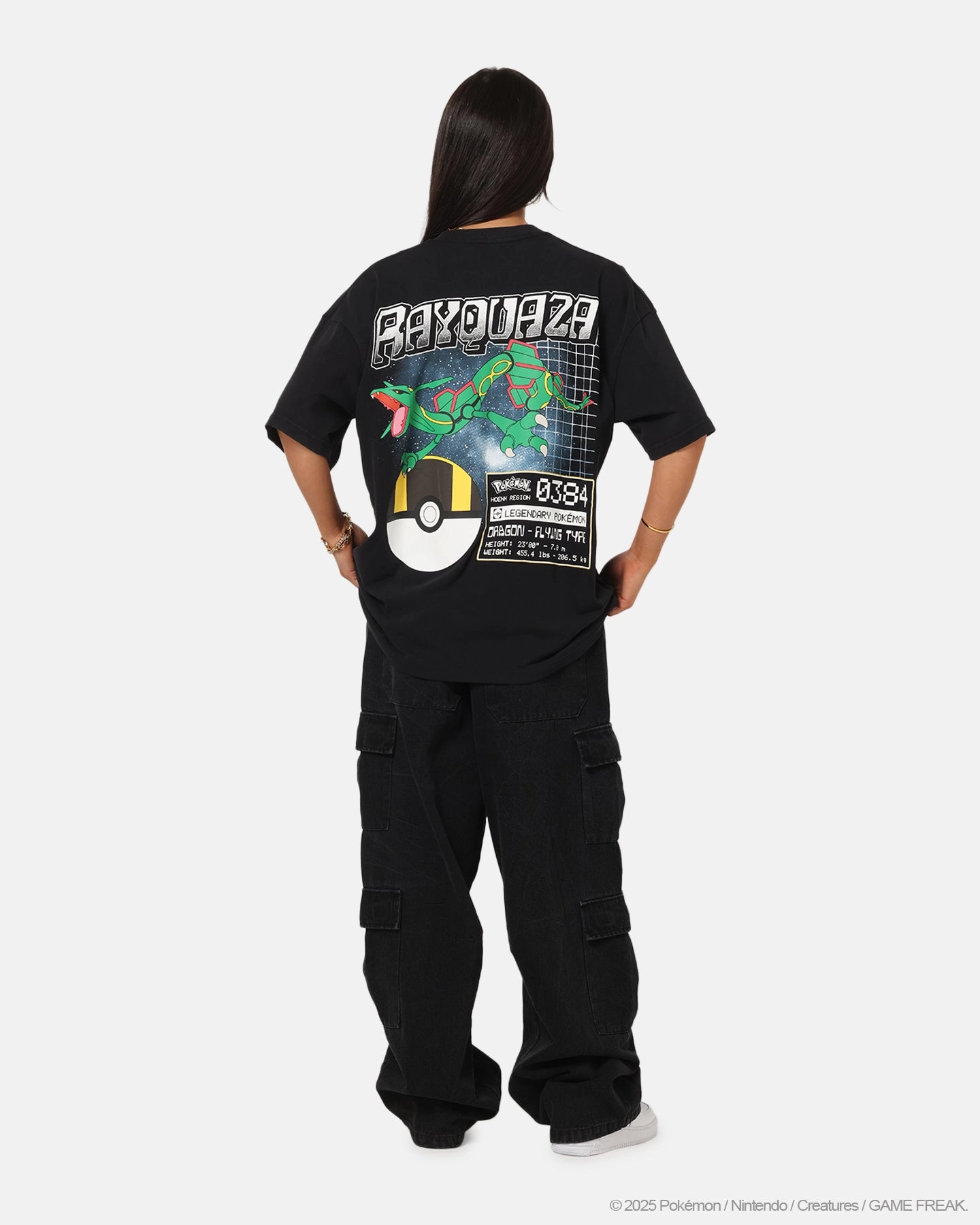 The Pok??mon Collection By 73 Studio Rayquaza T-Shirt Black Acidwash ContrastStitching Adaptive Temperature Control