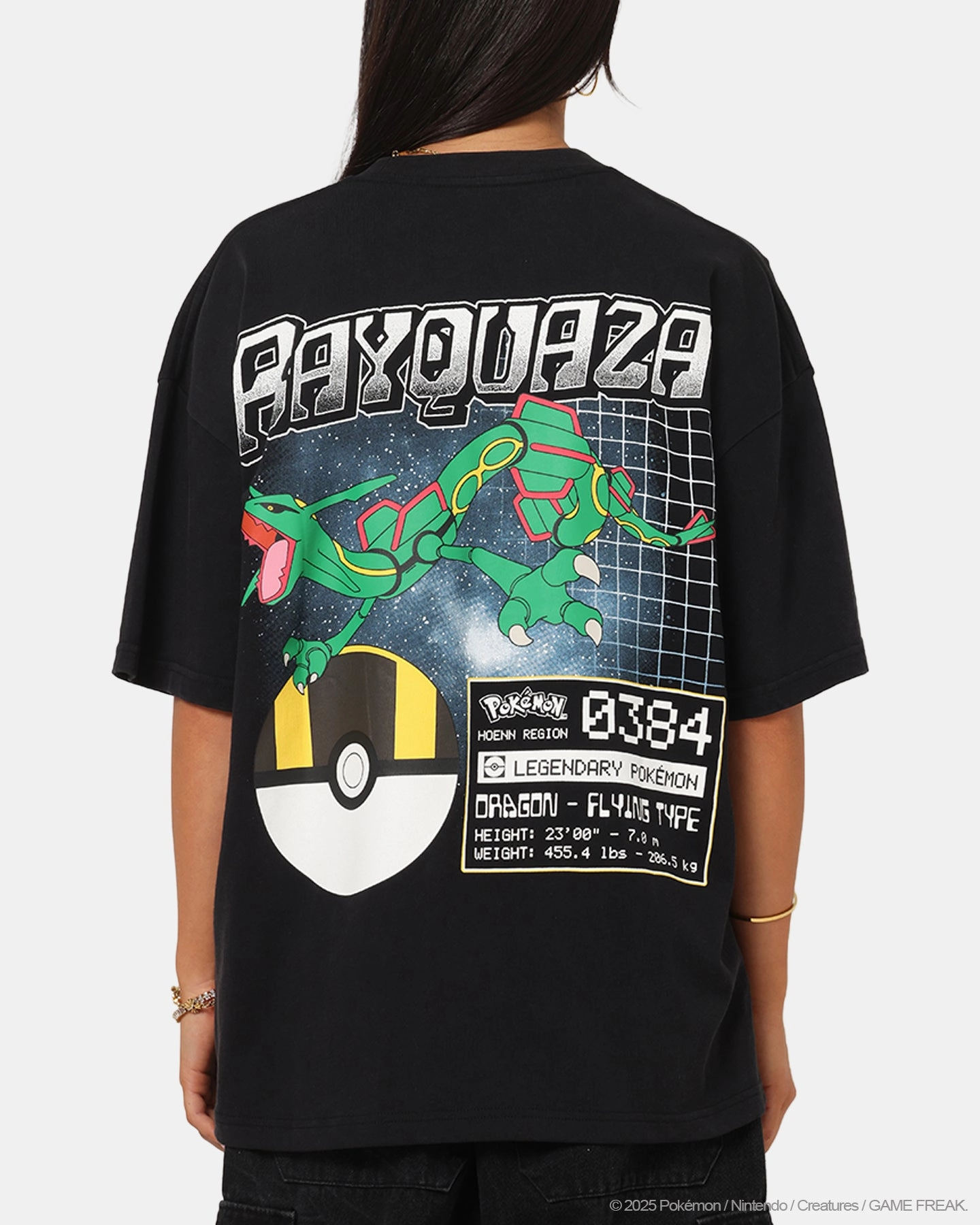 The Pok??mon Collection By 73 Studio Rayquaza T-Shirt Black Acidwash High Neck Design Soft Wool