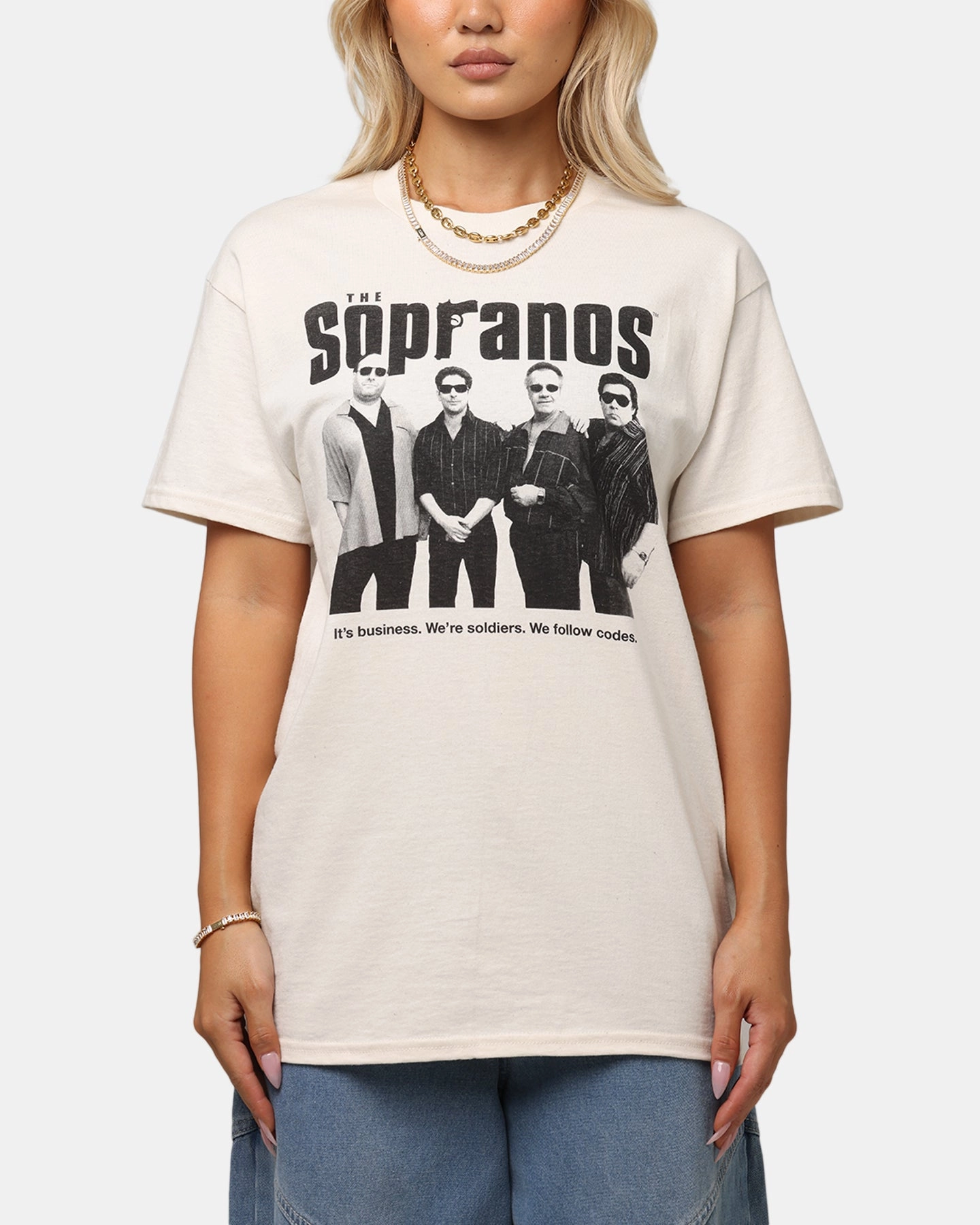 The Sopranos It's Business T-Shirt Off White Foldable Cuff Design Low Profile Collar