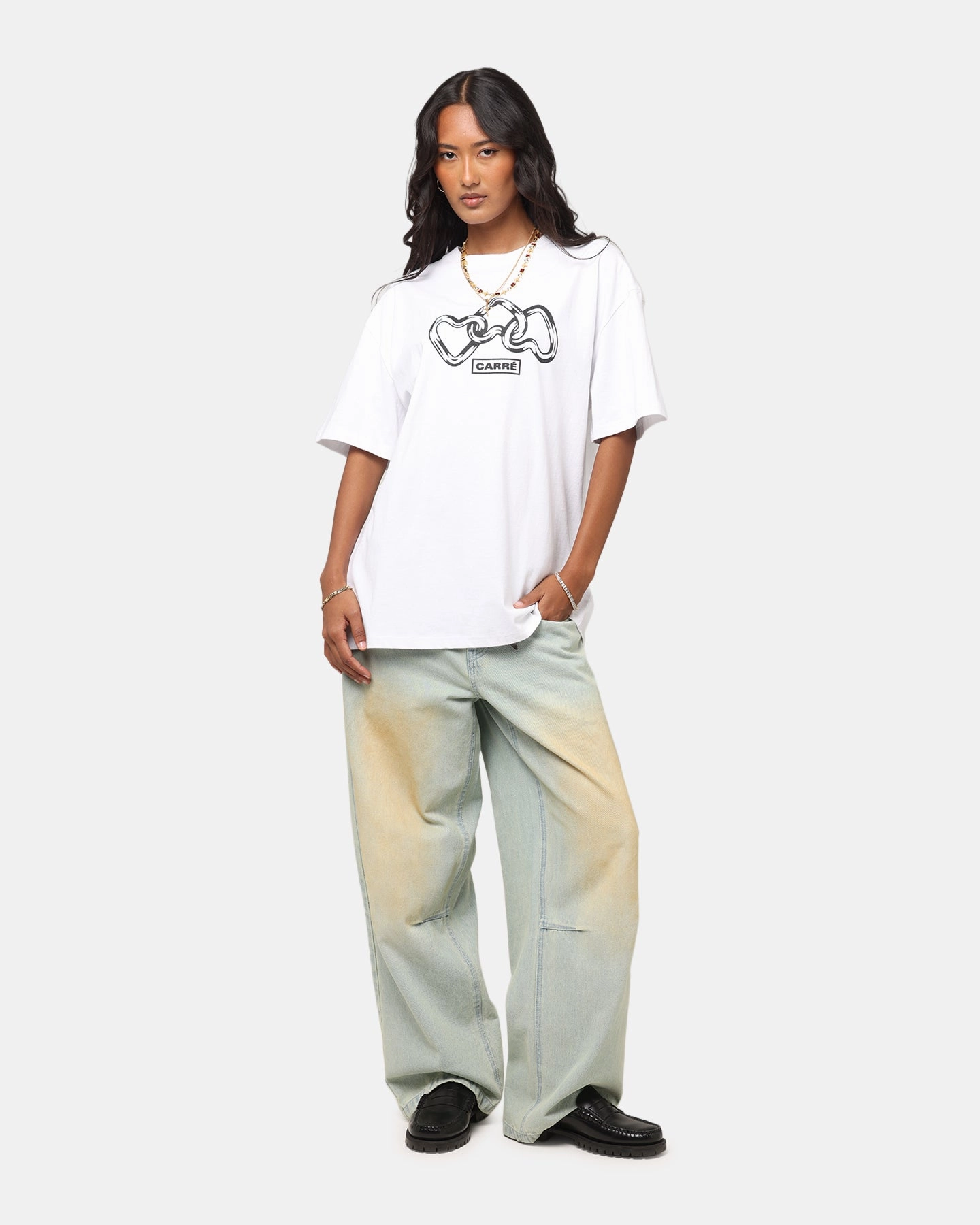 Flexible Knit Blend Carre Link T-Shirt White