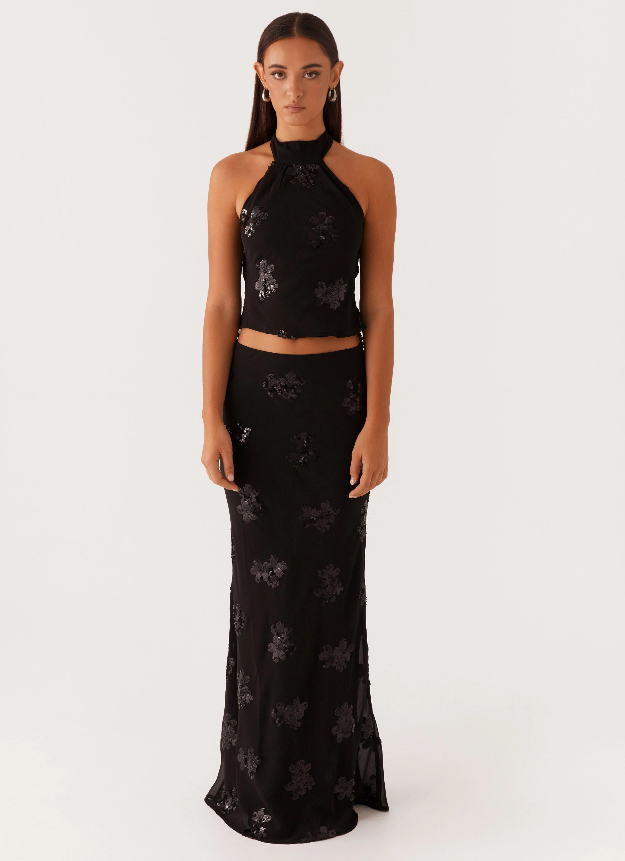 Cillian Sequin Halter Top - Black FlexFoamInserts