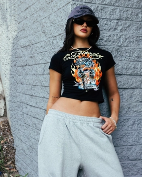 Bold Patterns Ed Hardy Women's Tiger Baby T-Shirt Black