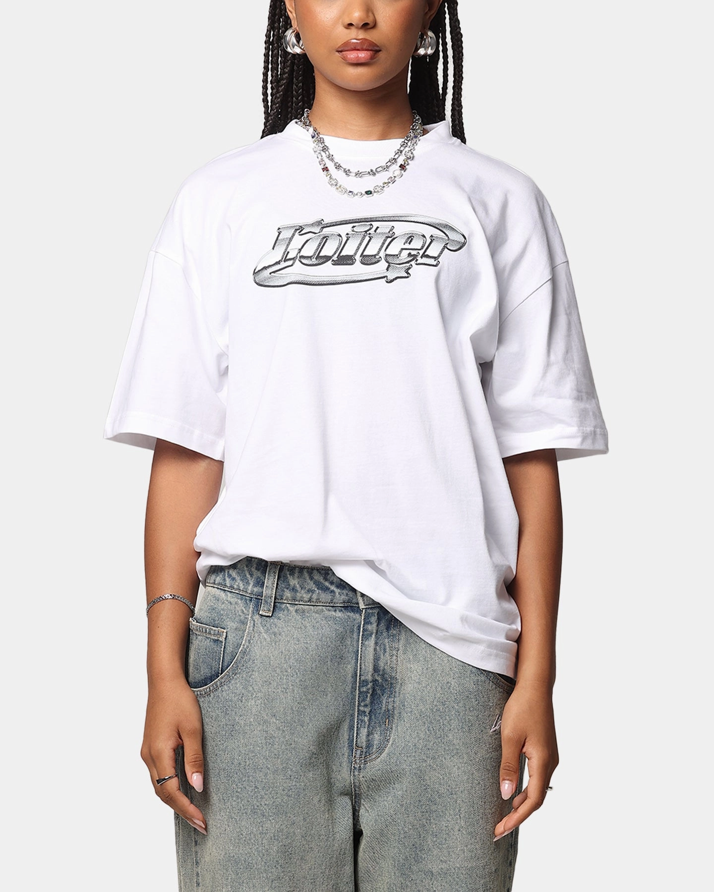 FrenchTerryTexture Loiter Chrome Logo T-Shirt White