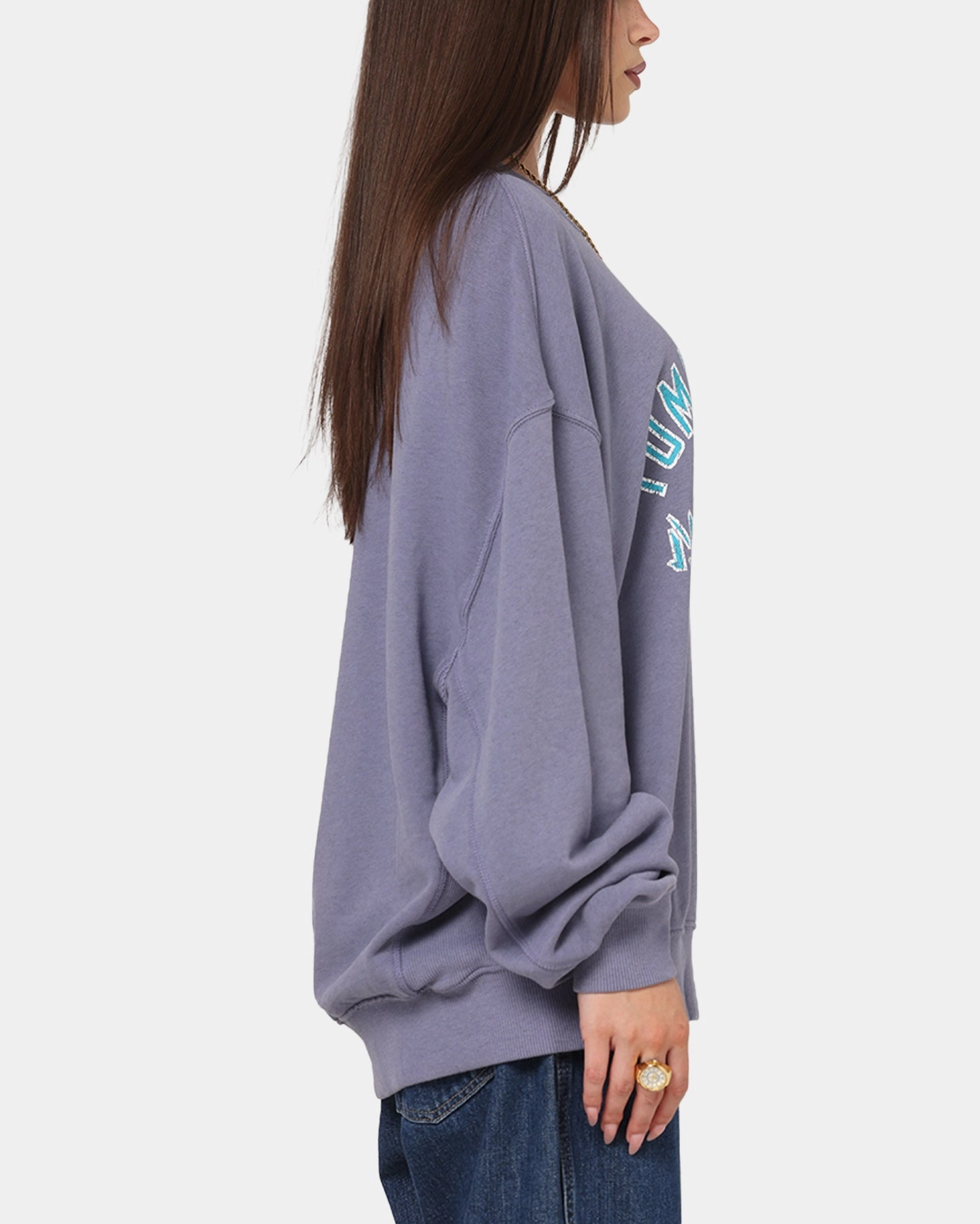 Tommy Jeans Cropped Overdyed Varsity Crewneck Washed Blue Non Restrictive Collar