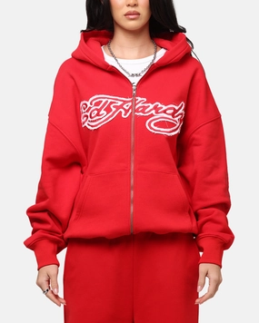 Ed Hardy Women's Rose Zip Hoodie Red Hydrophobic Threadwork