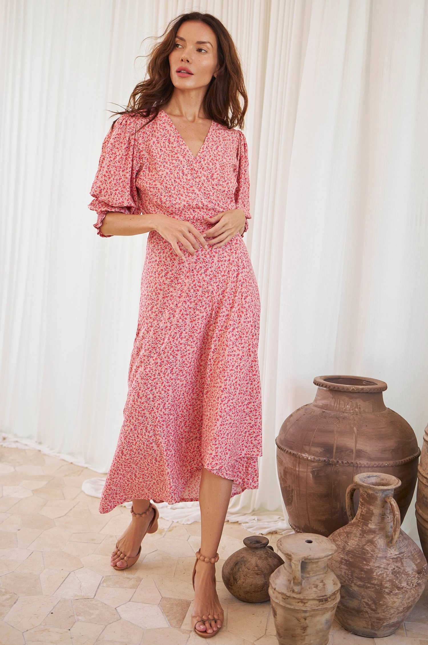 Lounge Outfit Autumn-Season Set Sail Puff Sleeve Wrap Cotton Dress (Sale)