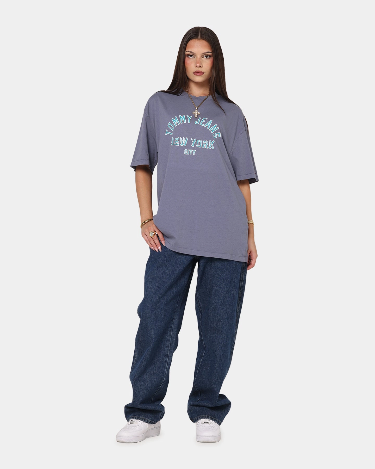 LoopwheelFabric Tommy Jeans Relax Overdyed Varsity T-Shirt Washed Blue