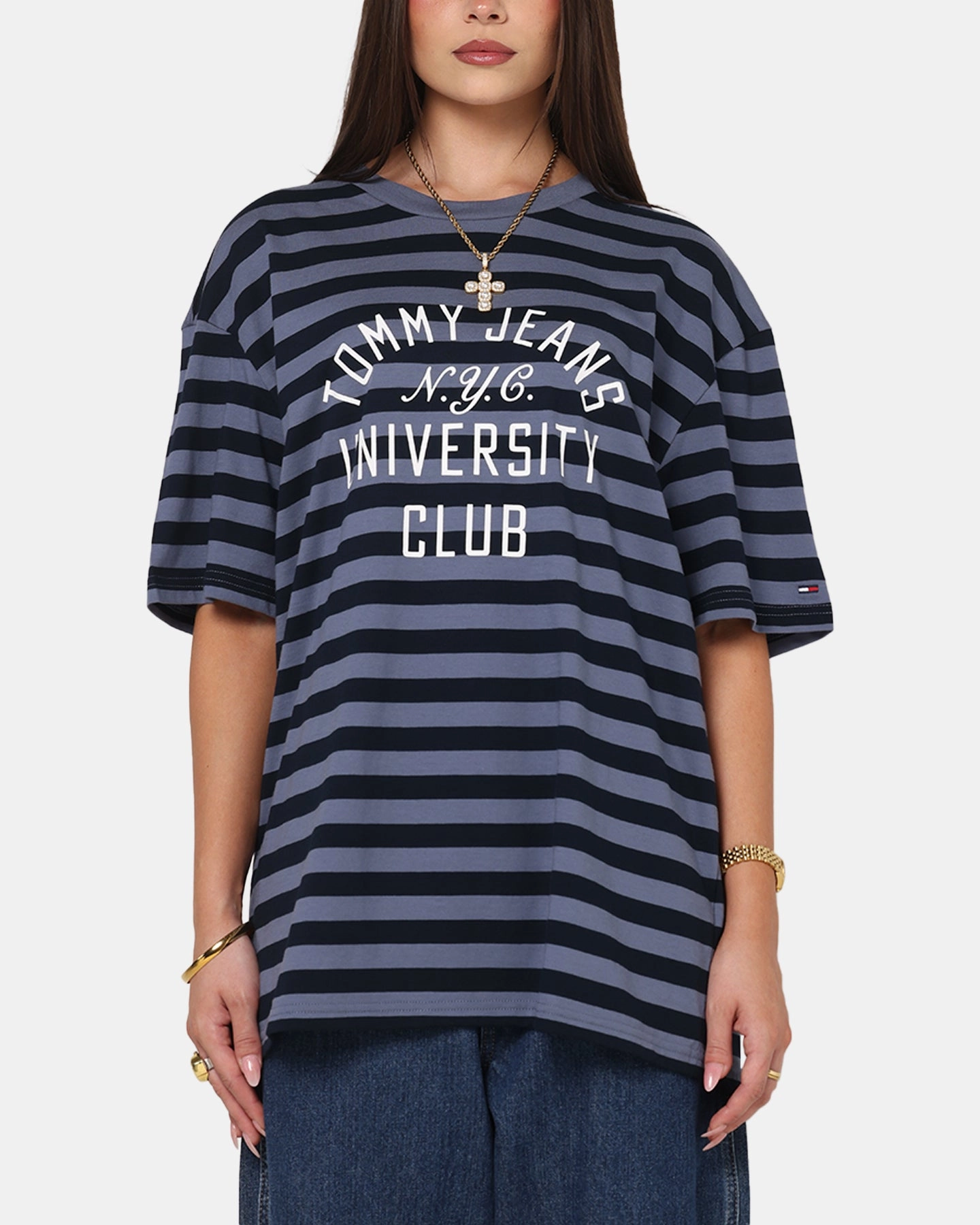 Interlock Knit Tommy Jeans Relax Stripe Graphic T-Shirt Dark Night Navy