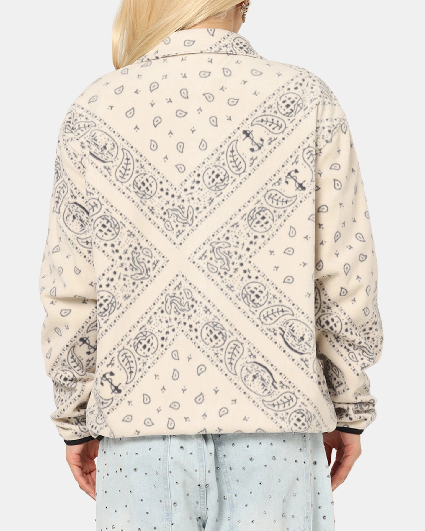 Tactile Soft Texture Tommy Jeans Relaxed Zip Paisley Fleece Jacket Newsprint