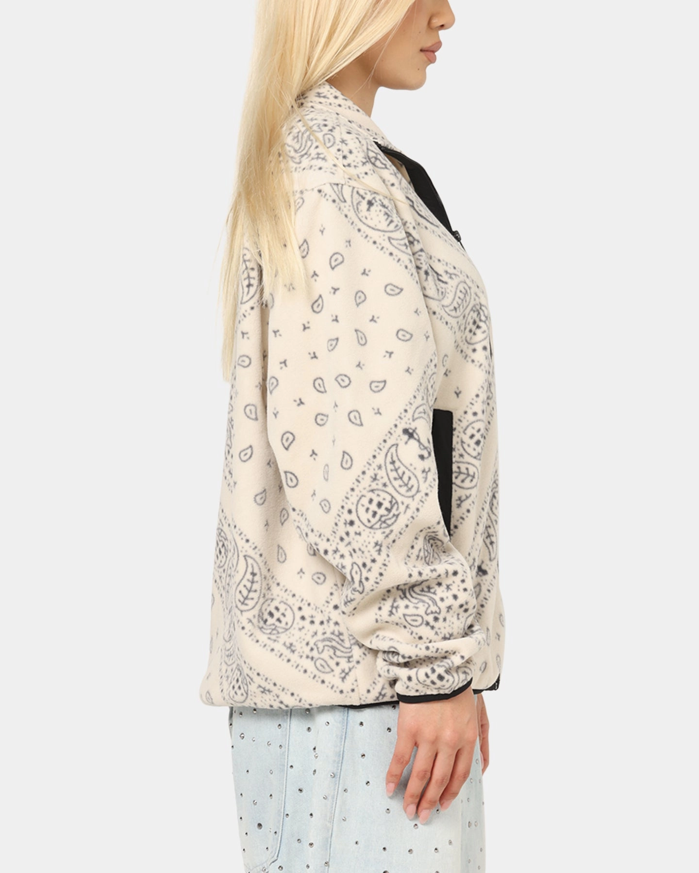 Tommy Jeans Relaxed Zip Paisley Fleece Jacket Newsprint SlimFitAdaptation Elegant Cardigan