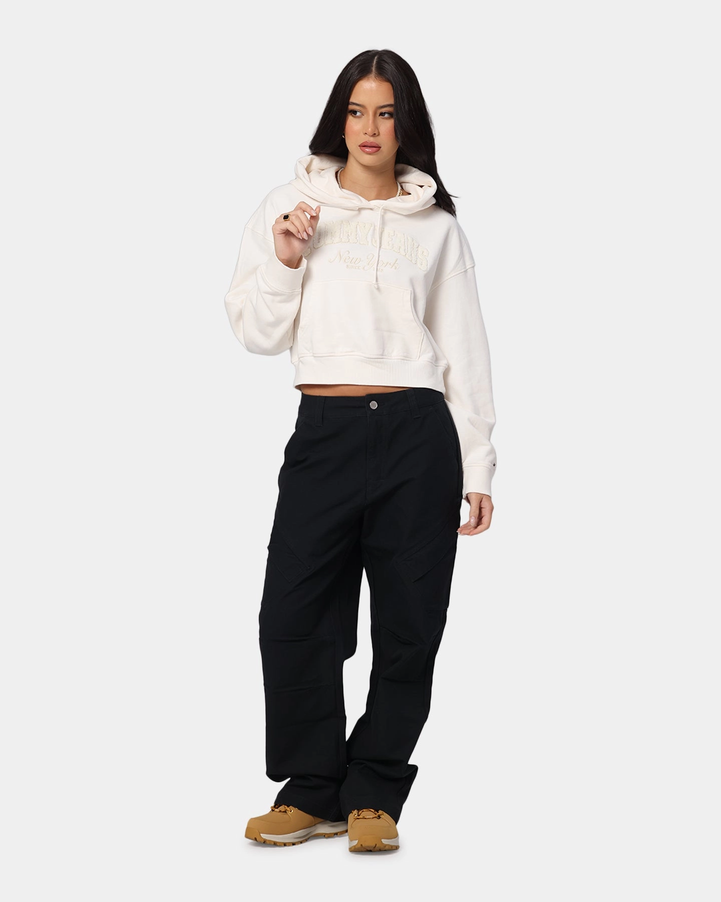 Tommy Jeans Women's Boxy Crop GMD Varsity Hoodie Ancient White slim fit