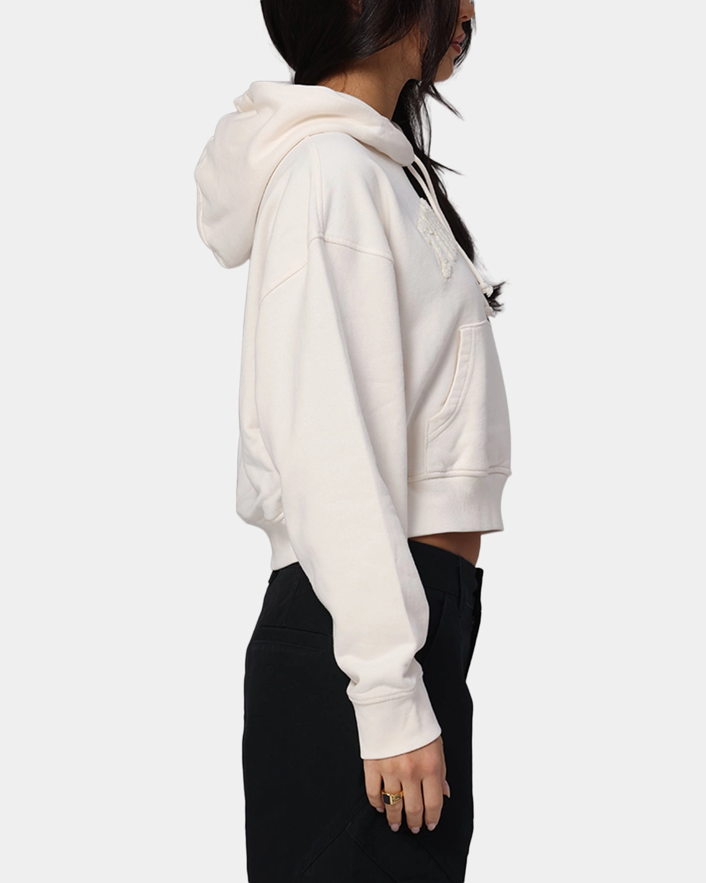 Tommy Jeans Women's Boxy Crop GMD Varsity Hoodie Ancient White Anti Odor Finish Breathable Knit Fabric