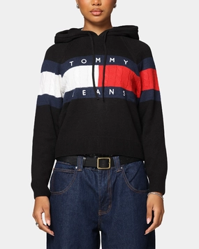 Tommy Jeans Women's TJW Center Flag Hoodie Sweater Black Versatile Layering LowMaintenance