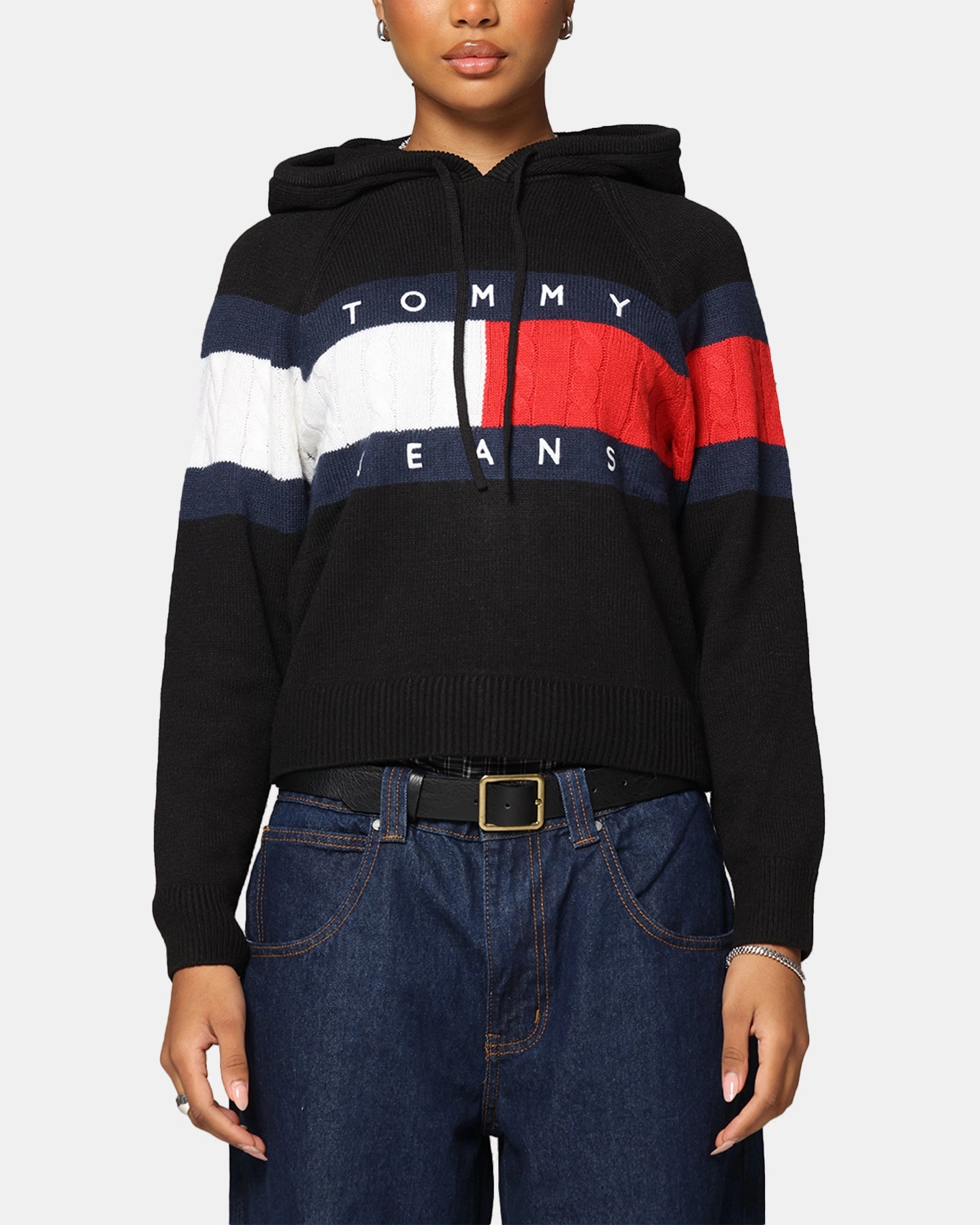 Tommy Jeans Women's TJW Center Flag Hoodie Sweater Black Versatile Layering LowMaintenance