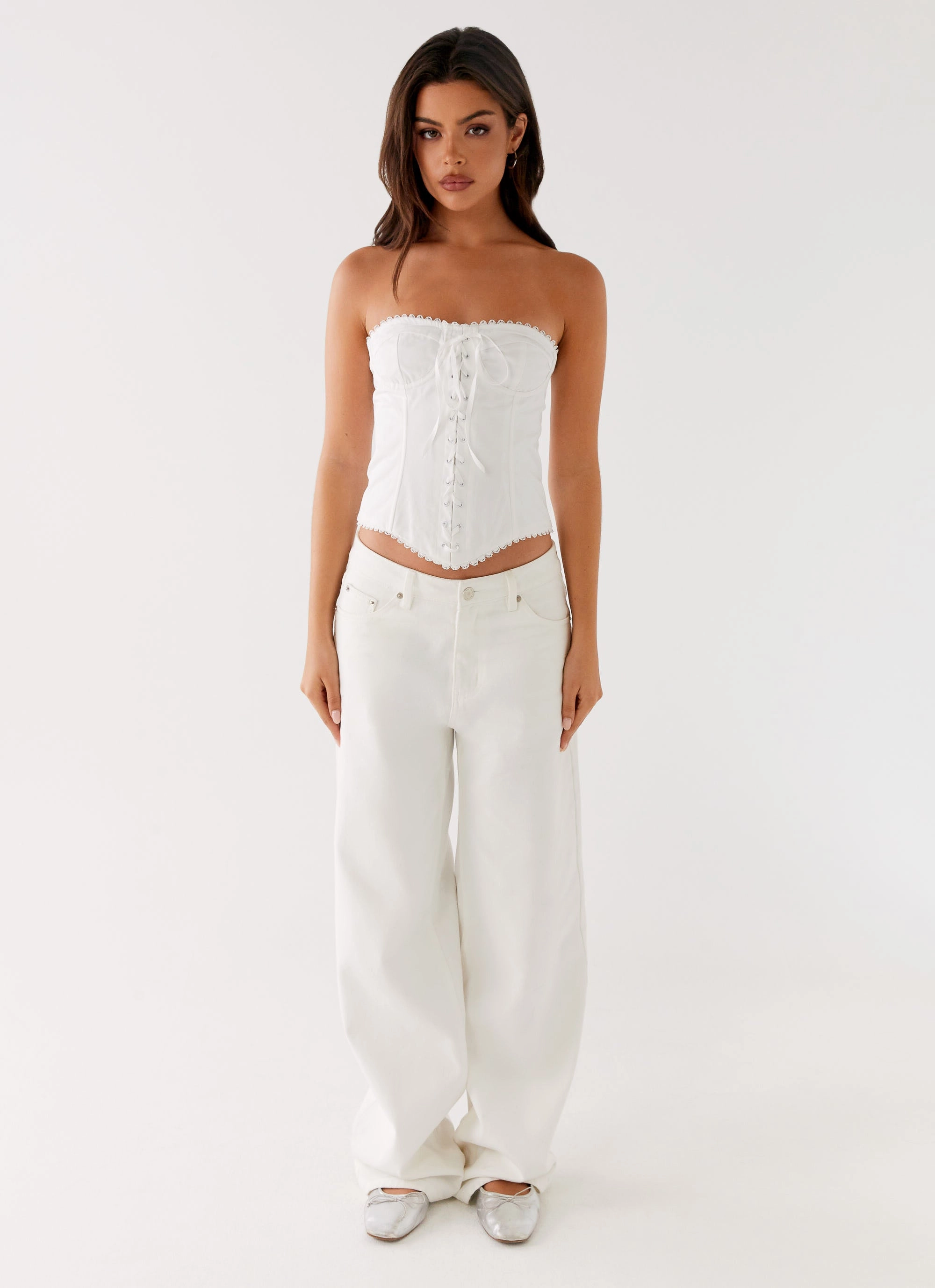 Breathable mesh panel Tory Bustier Top - Ivory