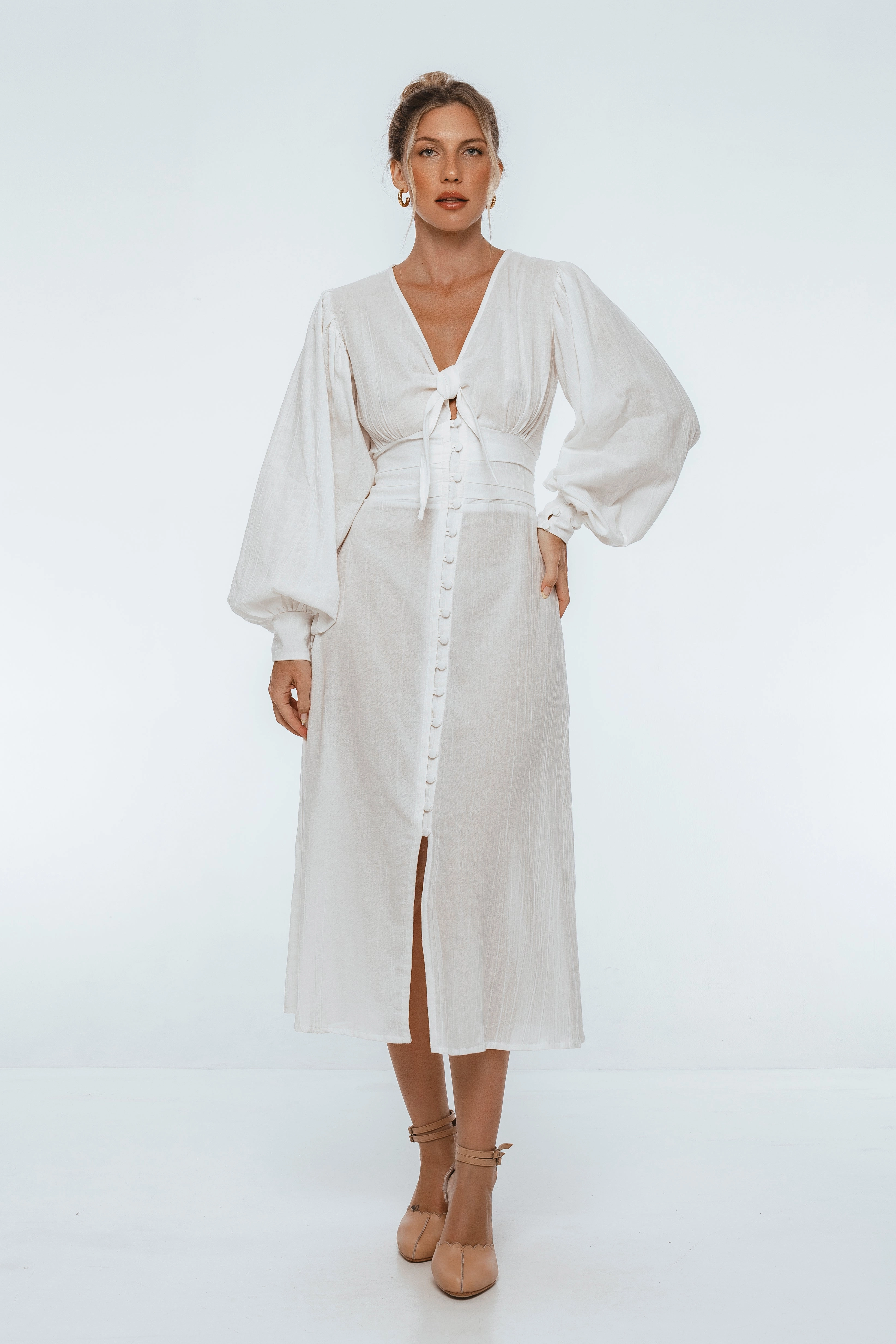 Velvet Sky Long Sleeve Linen Midi Dress Chill Base