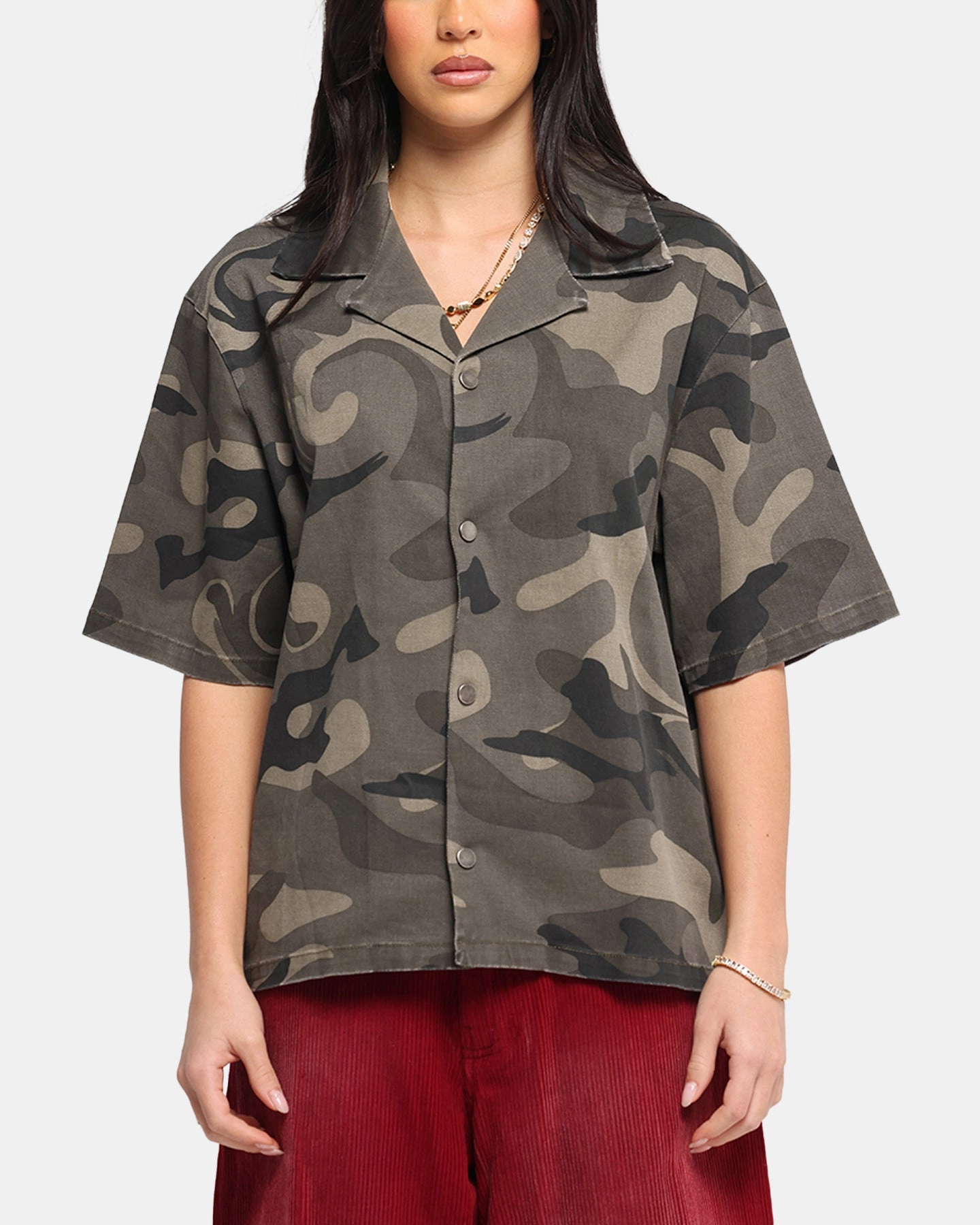 XXIII Washed Camo Button Up Shirt Camo Professional Cut Raglan Sleeve