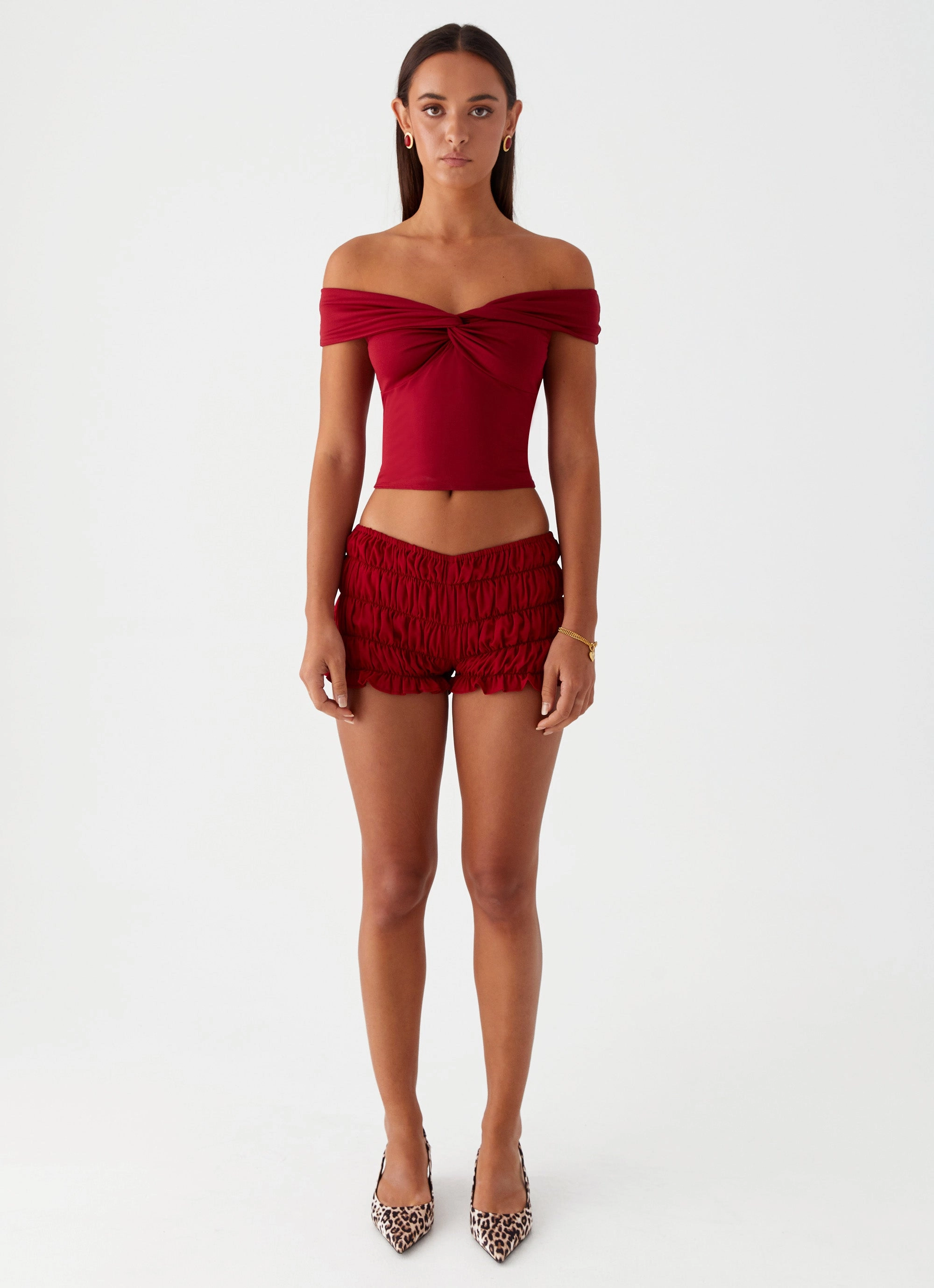 AntiPilling Trixie Twist Off Shoulder Top - Maroon