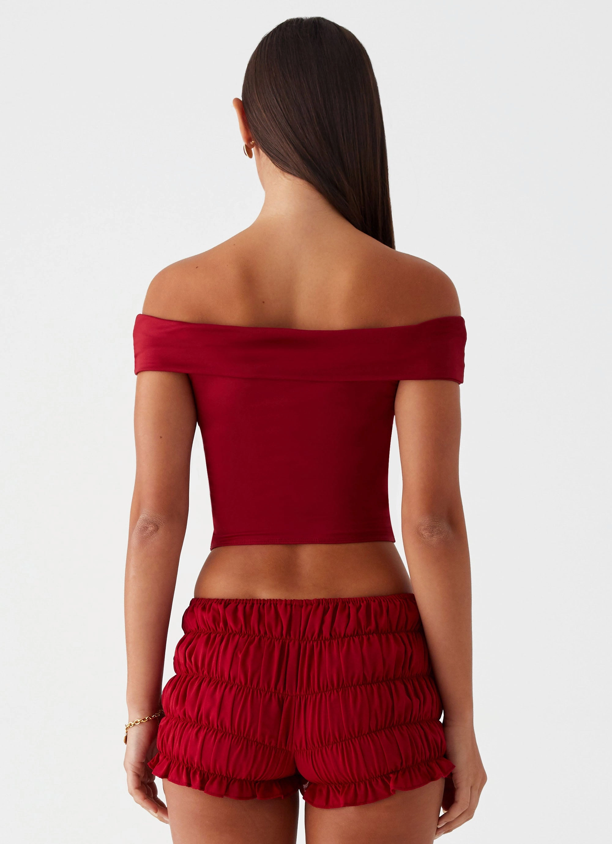 EcoFriendlyBlend Trixie Twist Off Shoulder Top - Maroon