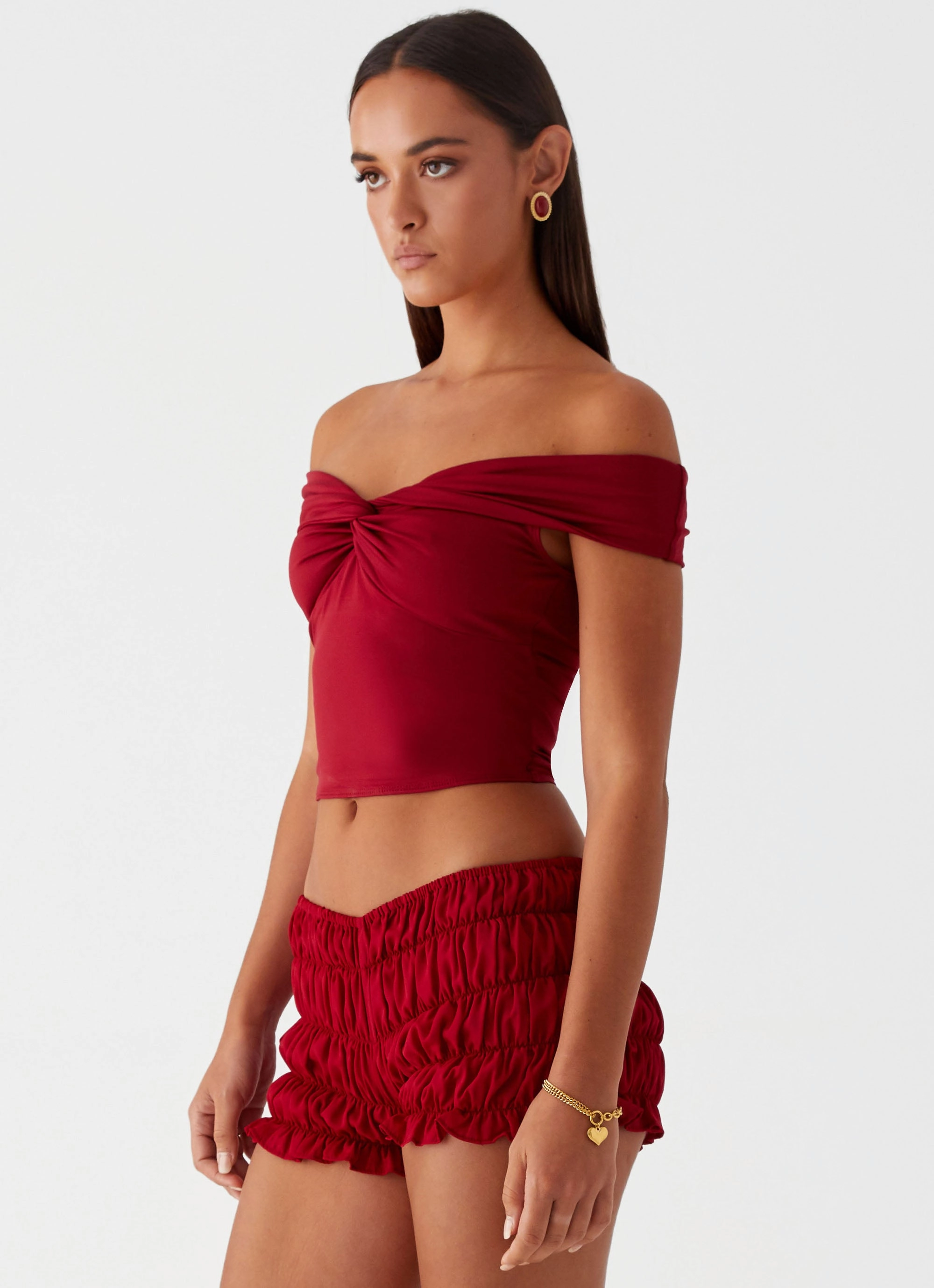 Loose Sweater Trixie Twist Off Shoulder Top - Maroon
