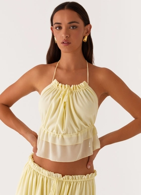 Sporty Blouse Linen Blend Fabric Zaya Backless Top - Yellow