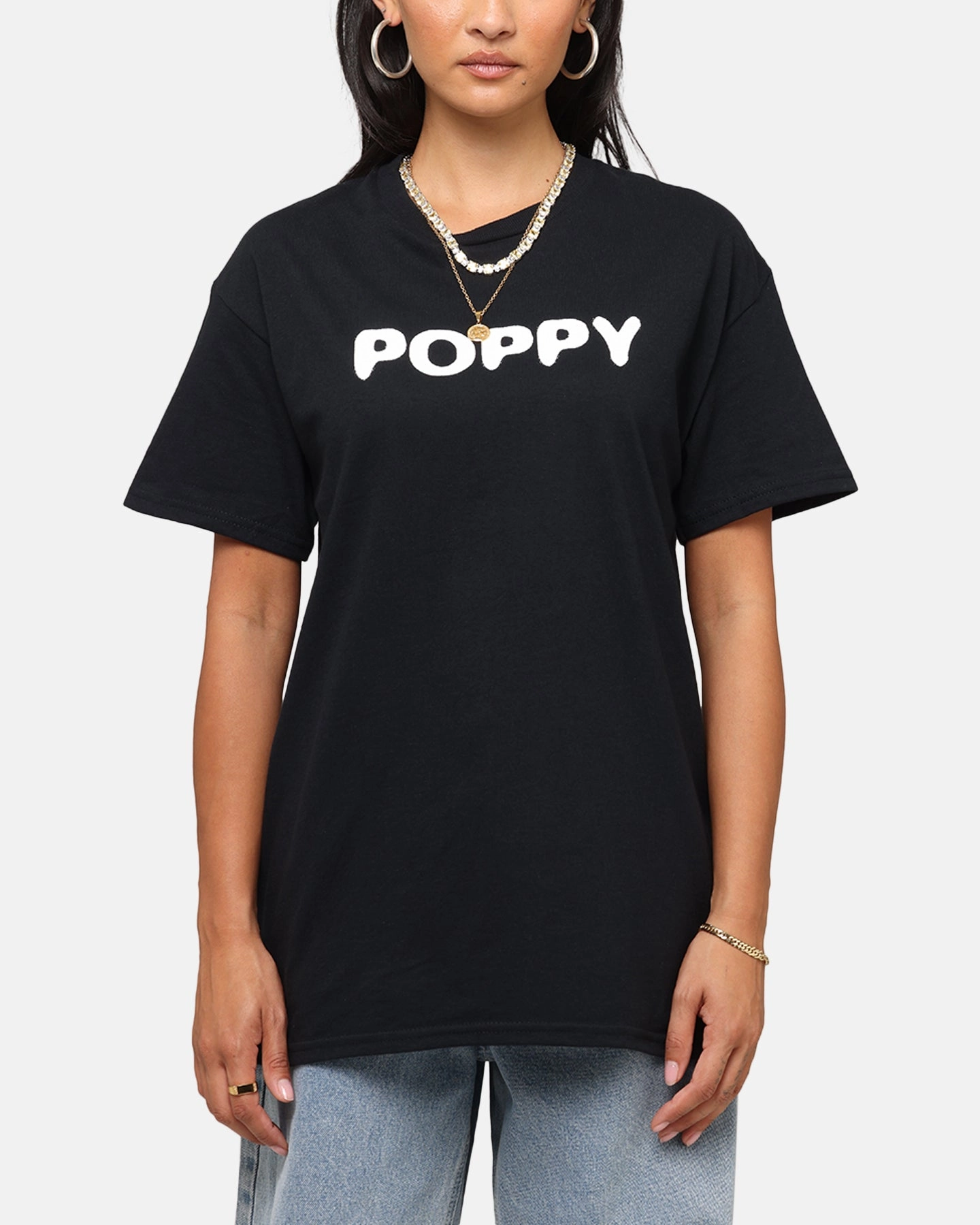 Athletic Look Circular Knit Technique Poppy Negative Spaces T-Shirt Black