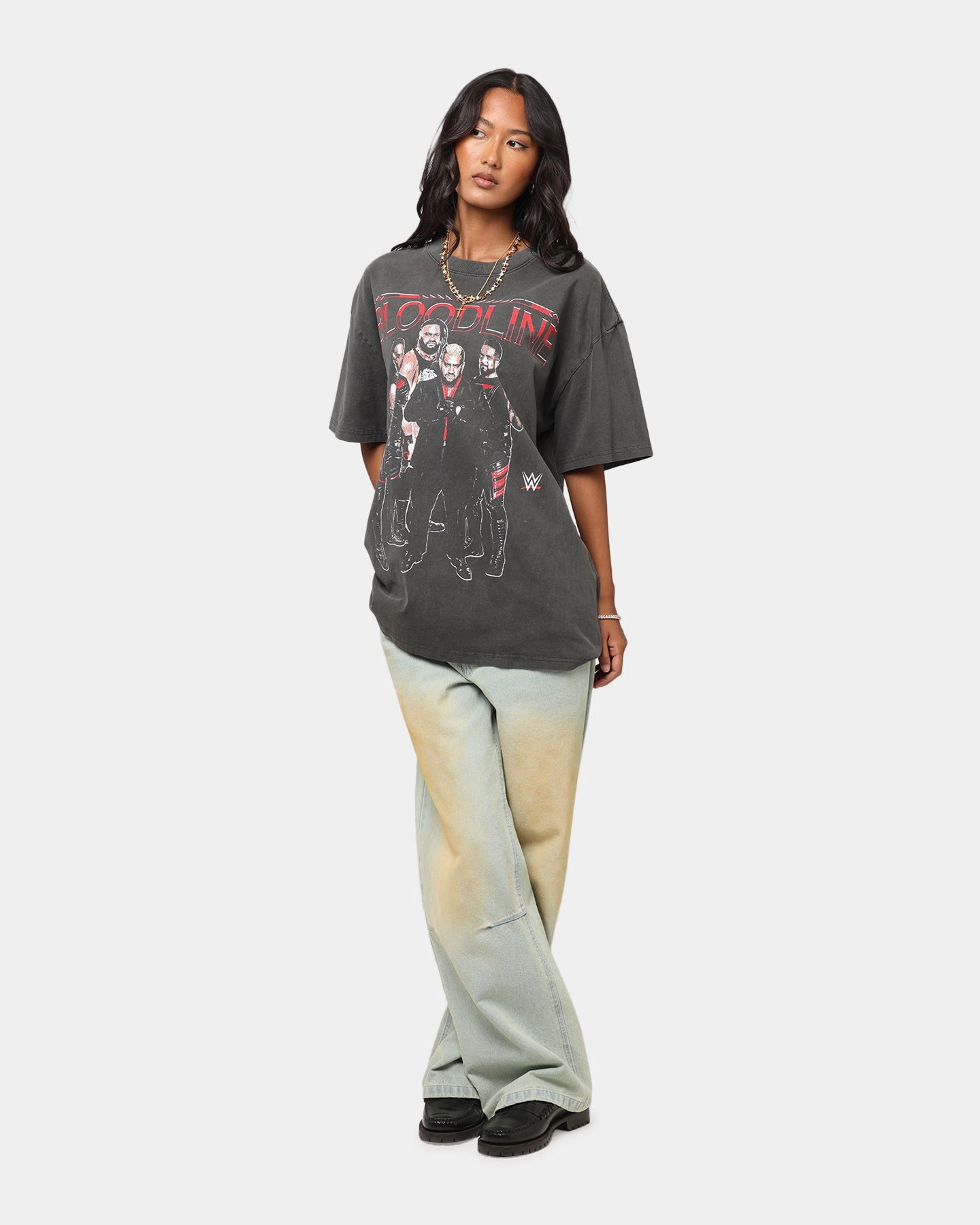 Stretch Knit Fabric Culture Kings X WWE The Bloodline Heavy T-Shirt Black Wash