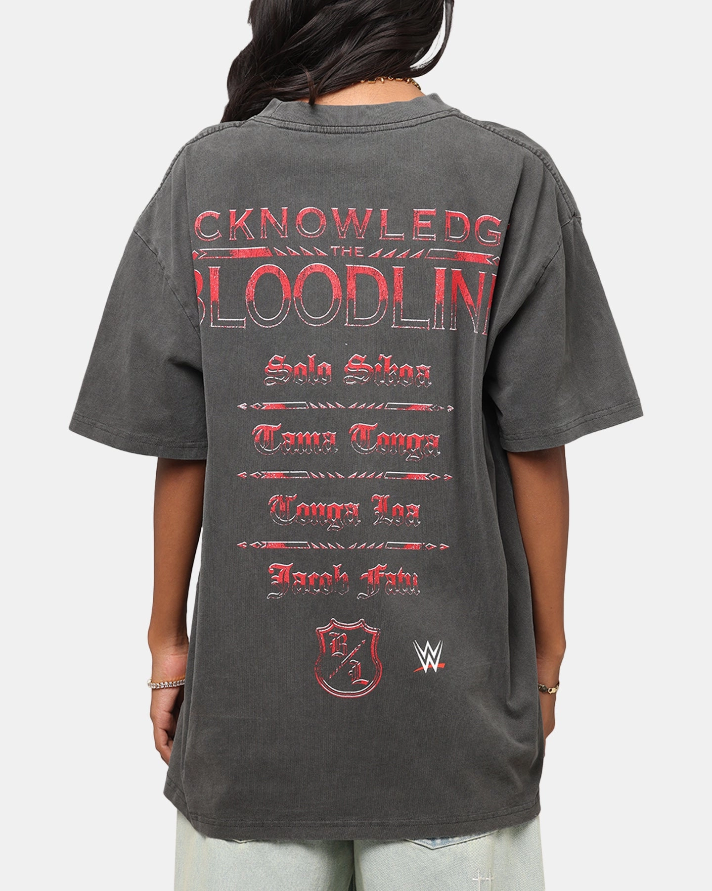 Drop Shoulder Design Sporty Hoodie Culture Kings X WWE The Bloodline Heavy T-Shirt Black Wash