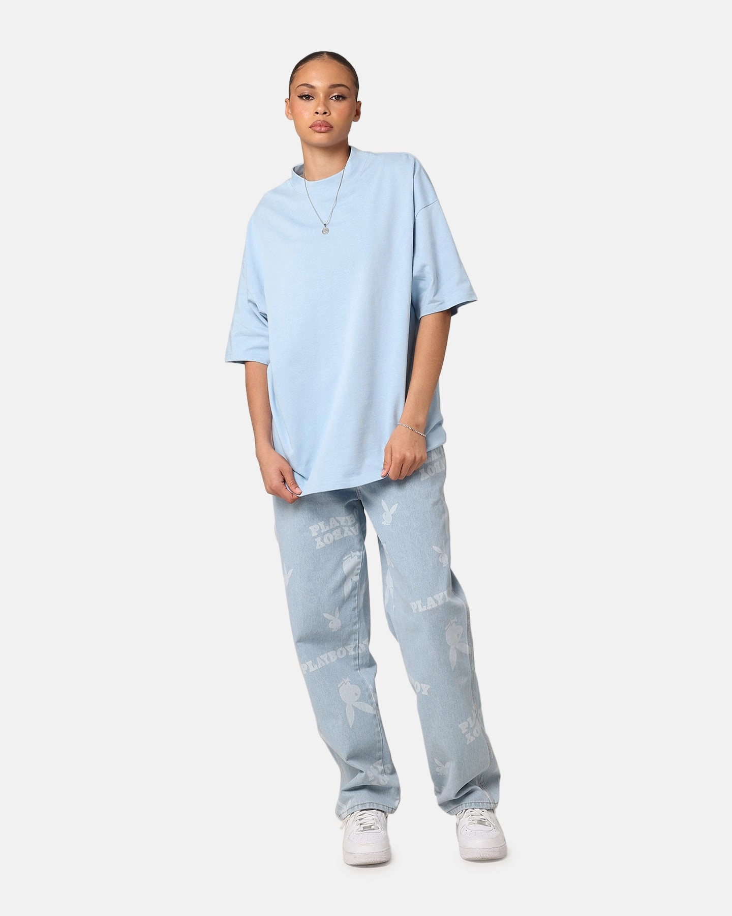 VersatileLayering Light Fabric Culture Kings Oversized Blank T-Shirt Light Blue
