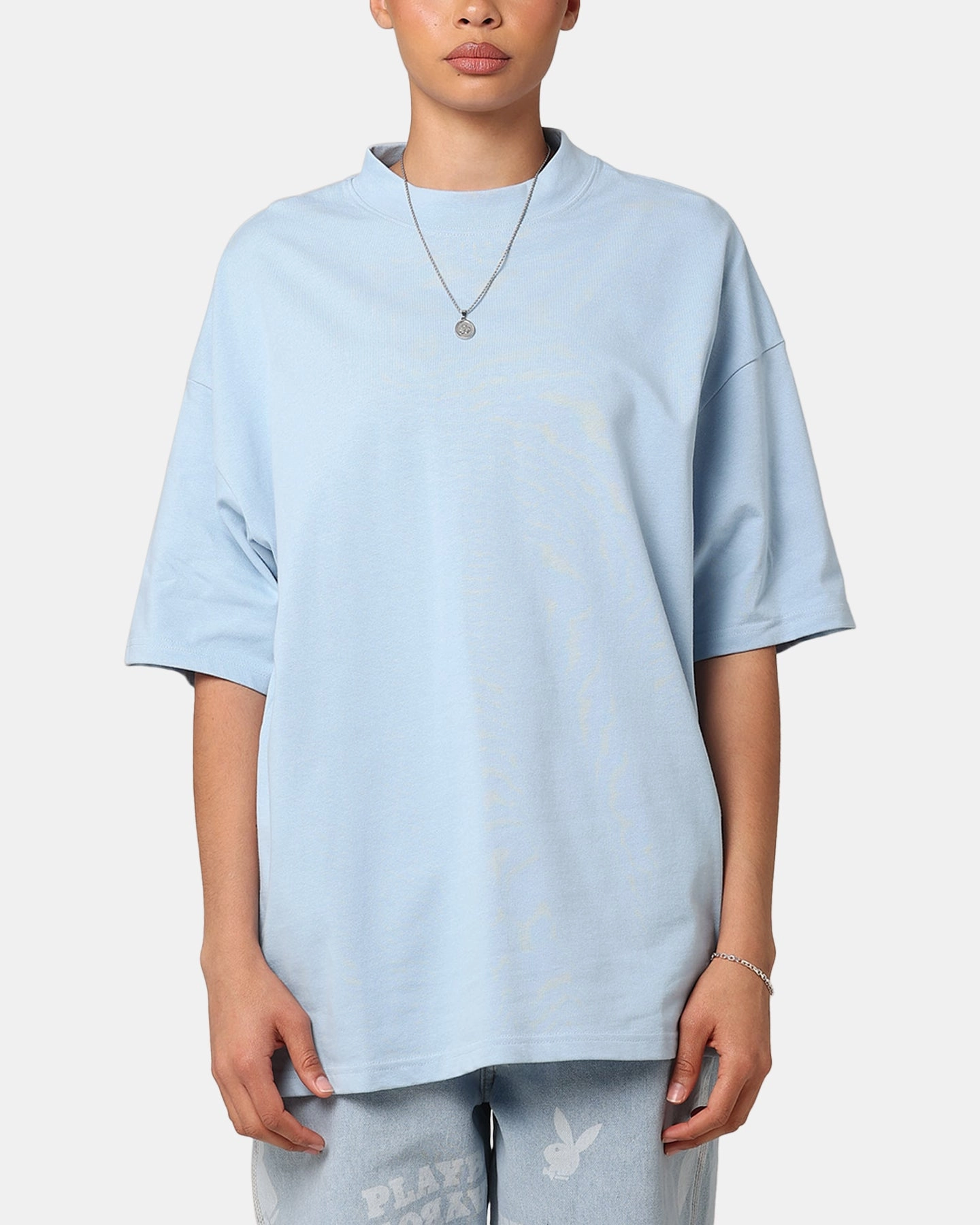 Retro Style Culture Kings Oversized Blank T-Shirt Light Blue