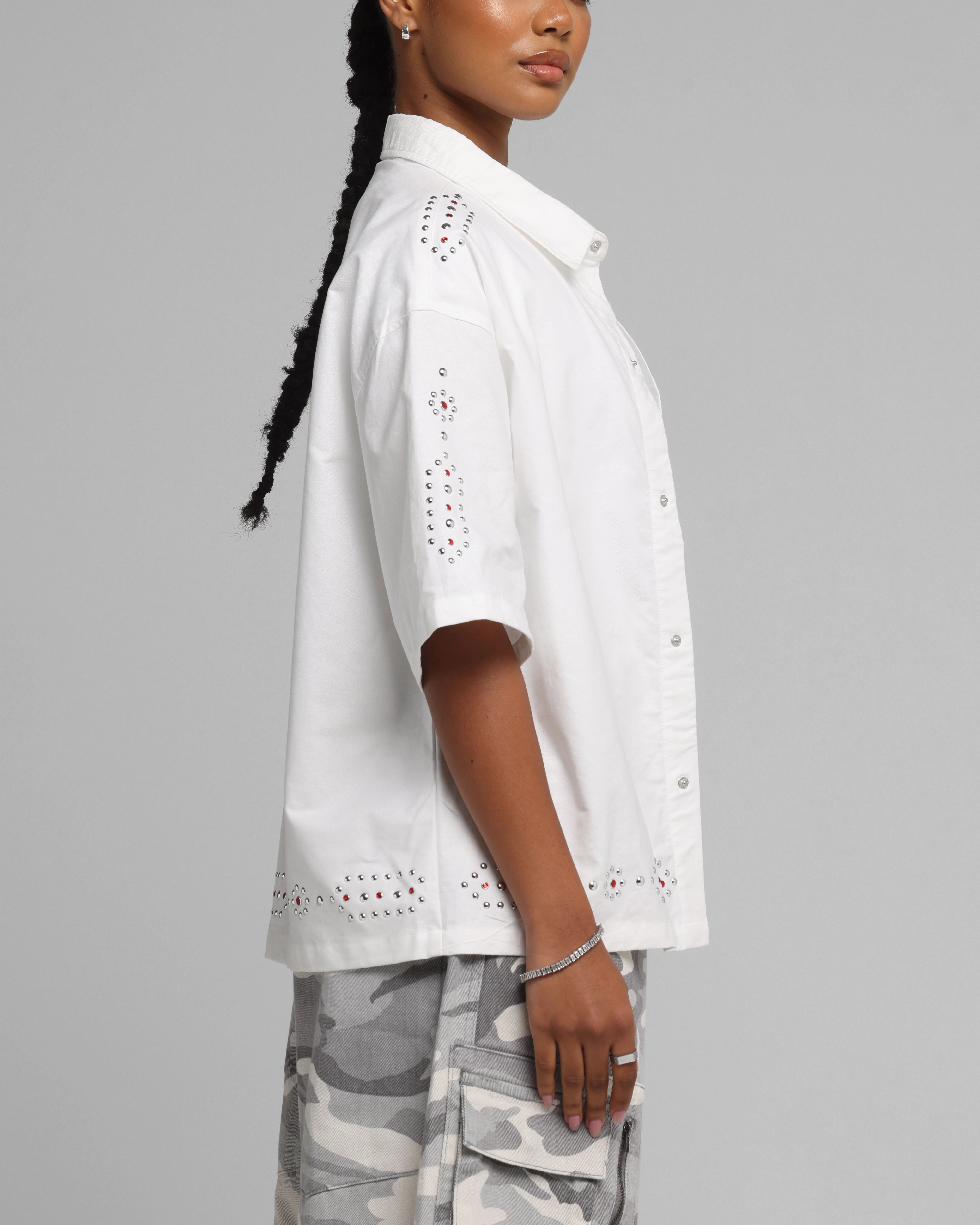 Loiter Western Button Up Shirt Cream Wear Resistant Fabric High Collar Option