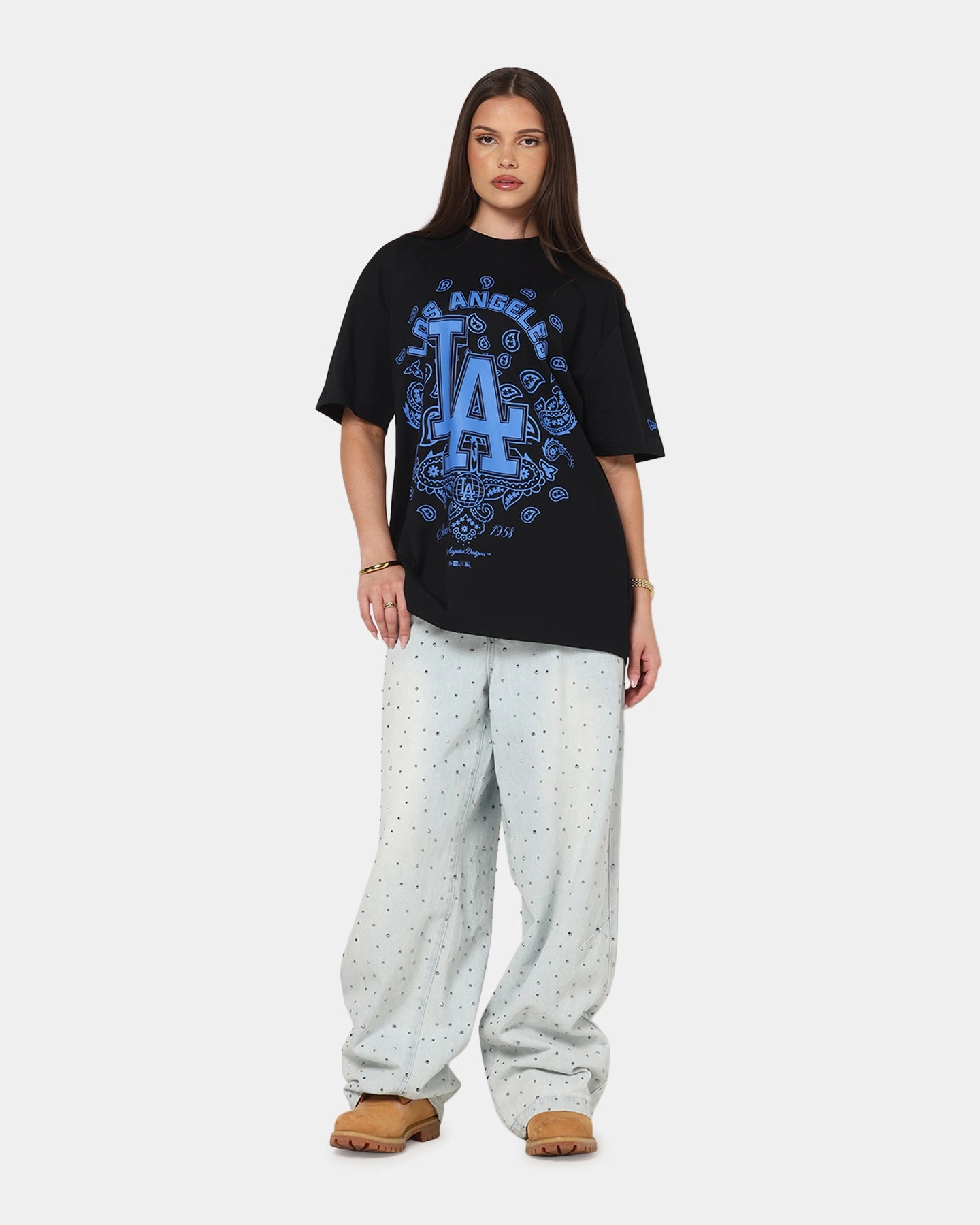 Relaxed Look NonIrritatingEdges New Era Los Angeles Dodgers Paisley Oversized T-Shirt Black