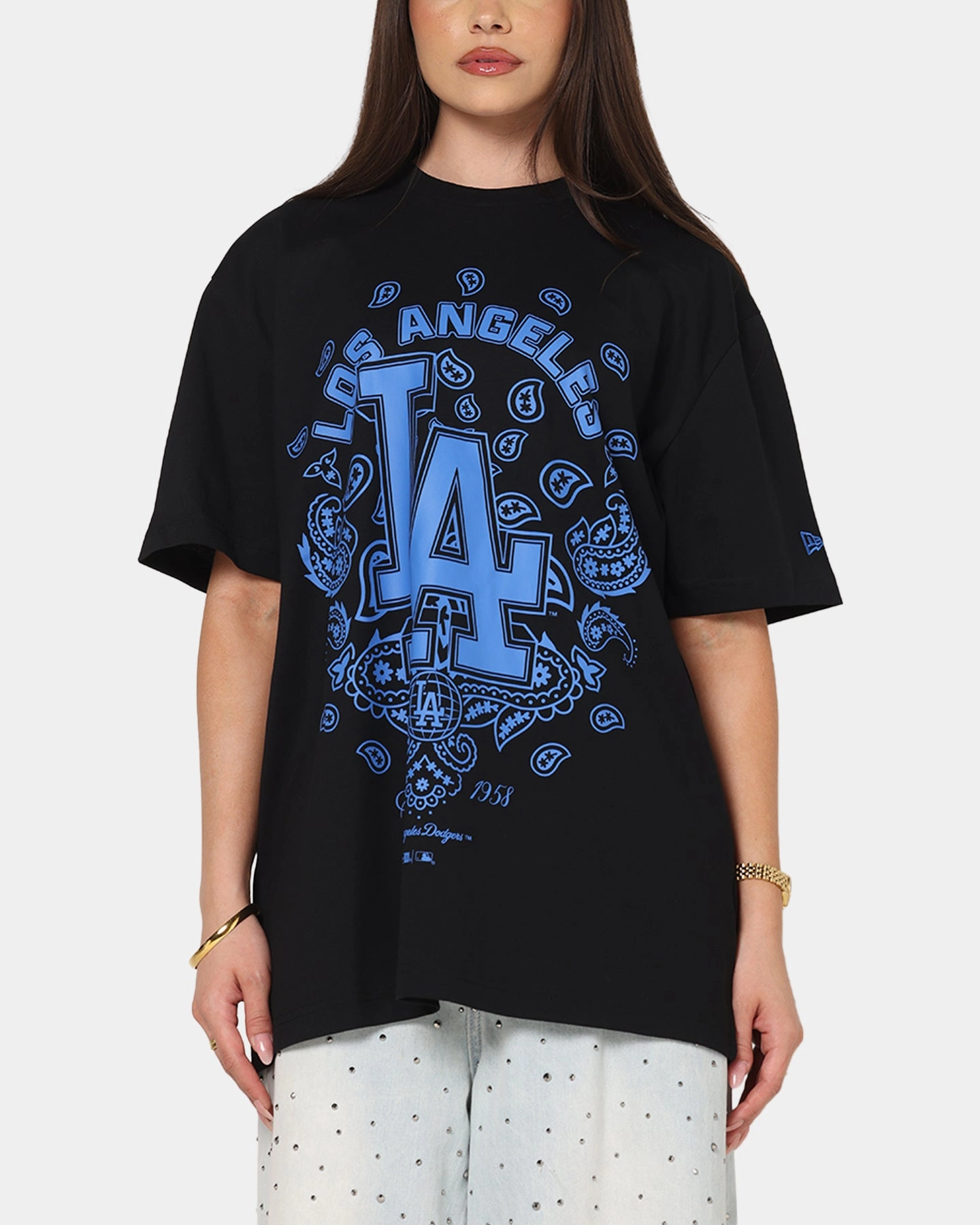 RecycledPolyesterBlend New Era Los Angeles Dodgers Paisley Oversized T-Shirt Black