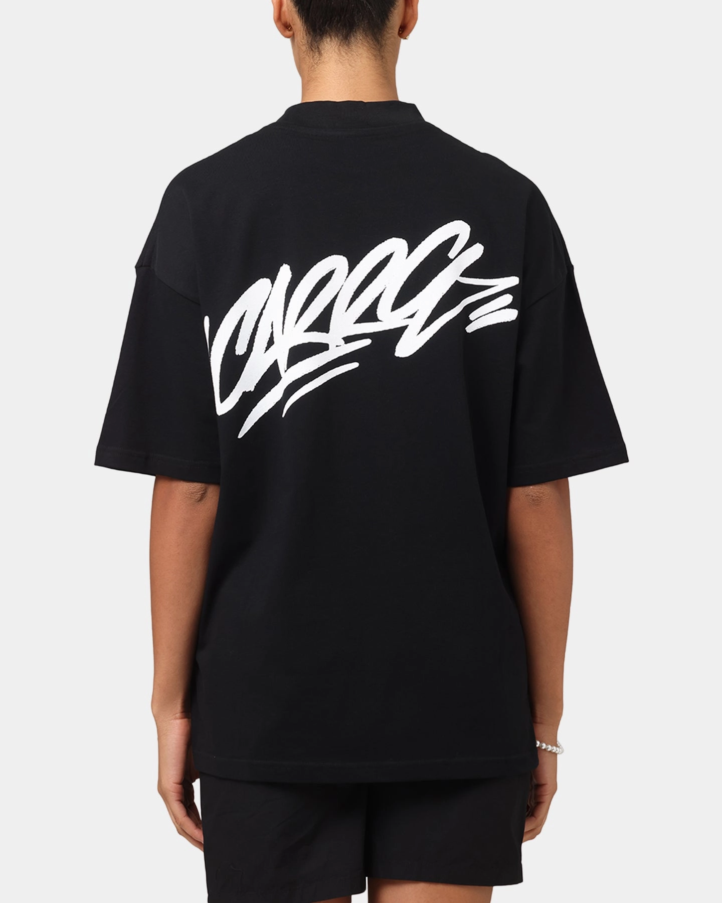 Carre Tag Mock Neck T-Shirt Black Sustainable Manufacturing WrinkleResistant Fabric