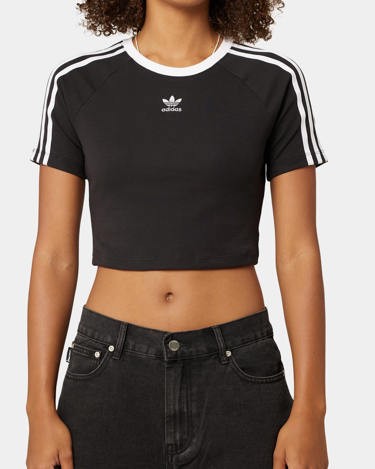 Adidas Women's 3-Stripes Baby T-Shirt Black Fashionable Style
