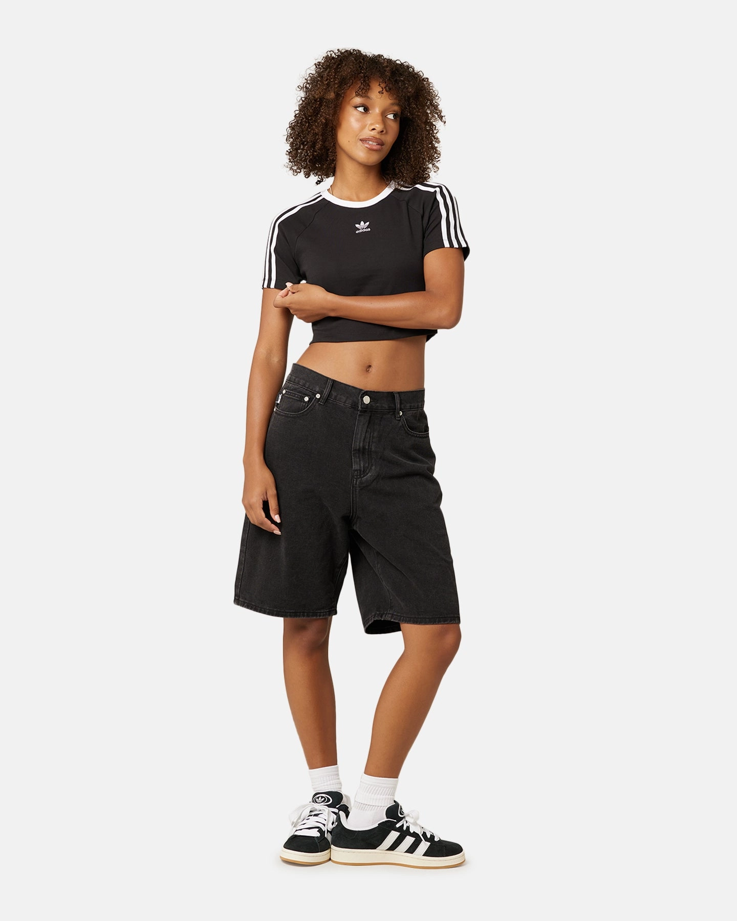 Adidas Women's 3-Stripes Baby T-Shirt Black Slim Fit Design WideNeckOpening