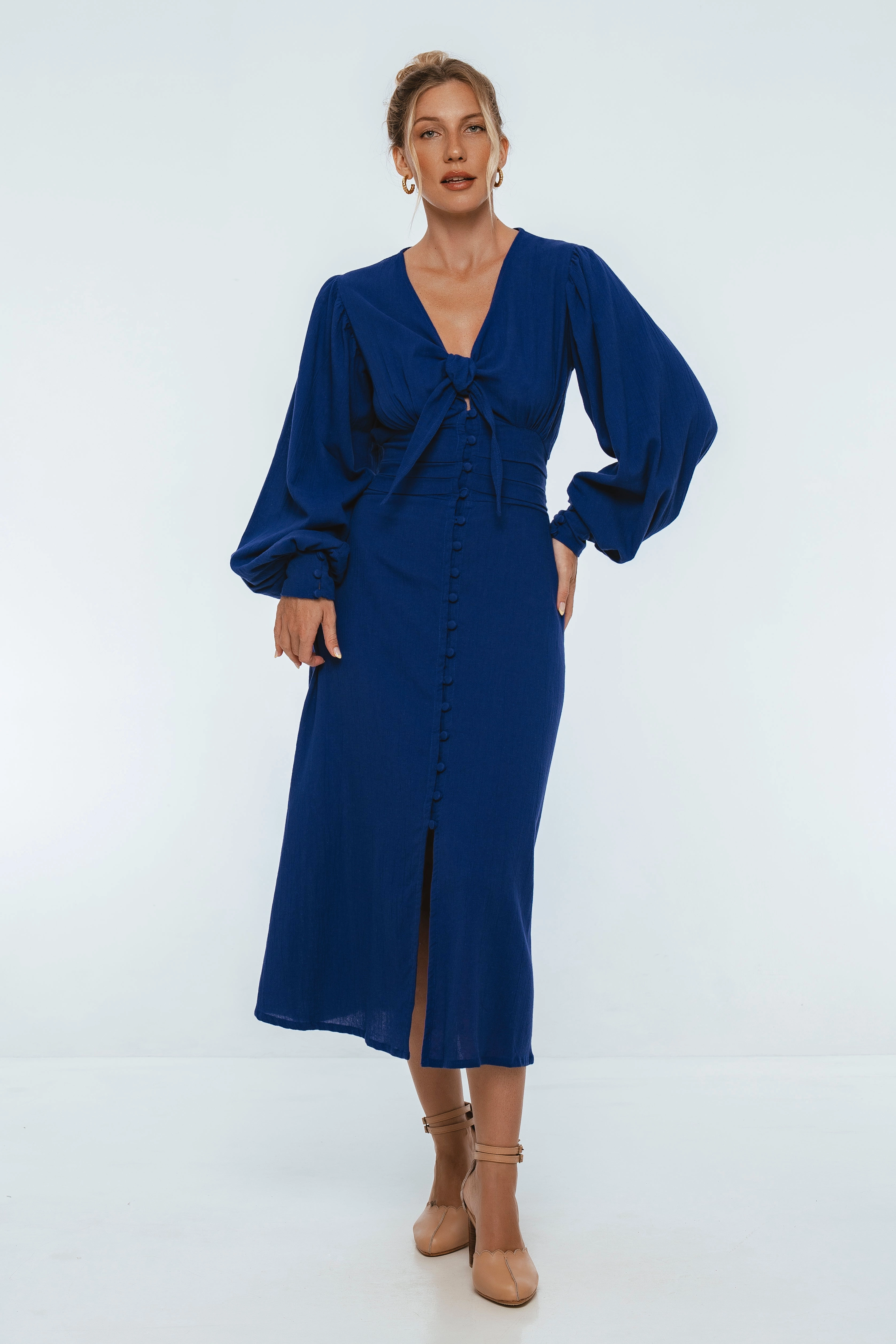 Festival Mood Velvet Sky Long Sleeve Linen Midi Dress