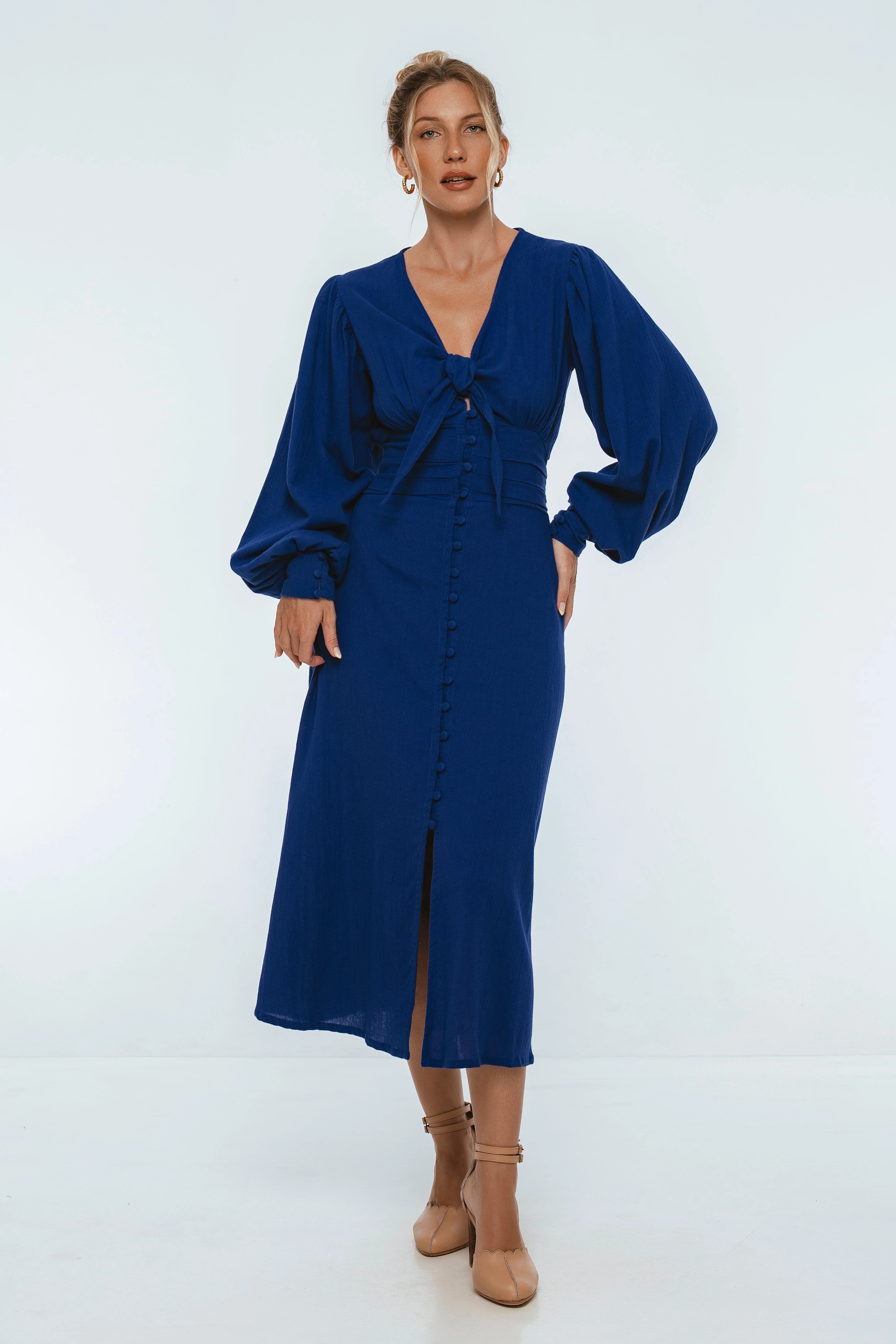 Kind Light Dreamy Flow Velvet Sky Long Sleeve Linen Midi Dress