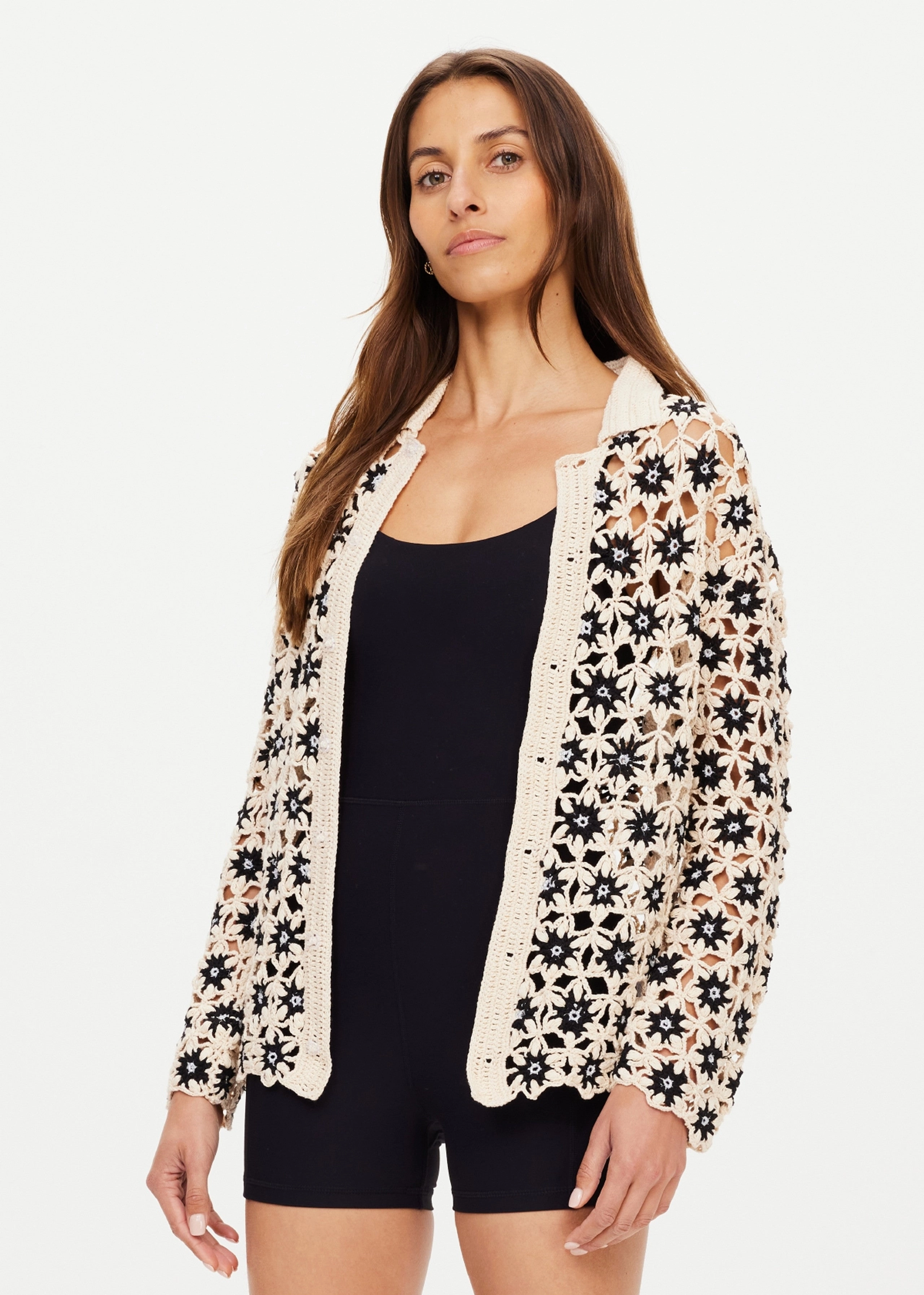 Stretchable Blend WrinkleResistantTextile Luminary Malia Crochet Shirt